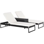 Outsunny Conjunto de 2 Tumbonas de Jardín con Cojines Acolchados Ratán con Mesa Auxiliar para Piscina o Terraza Carga 160 kg 195x60x86 cm Acero Negro
