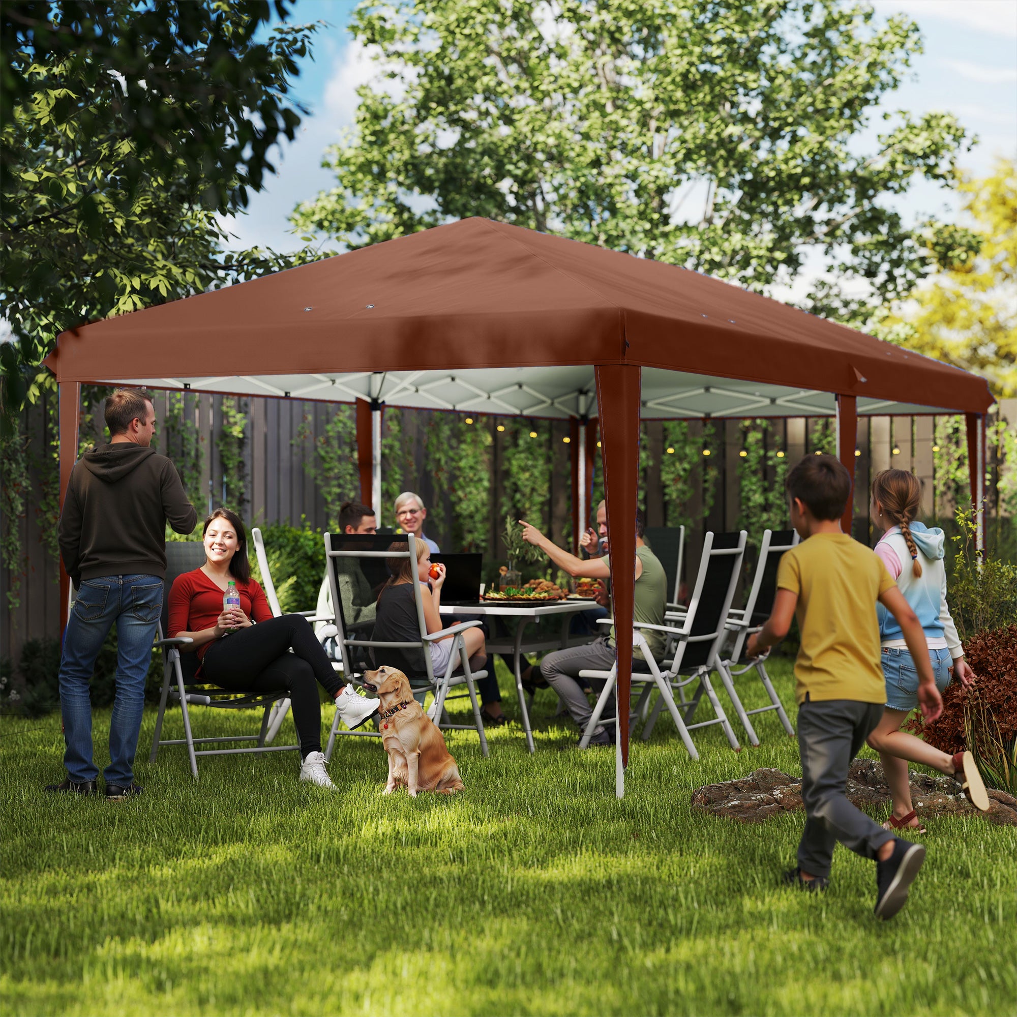 Outsunny Carpa Plegable Gazebo 6x3 m Pop-up, Cenador Plegable con Altura Ajustable en 3 Niveles Toldo Anti-UV y Bolsa de Transporte para Camping Fiestas Café