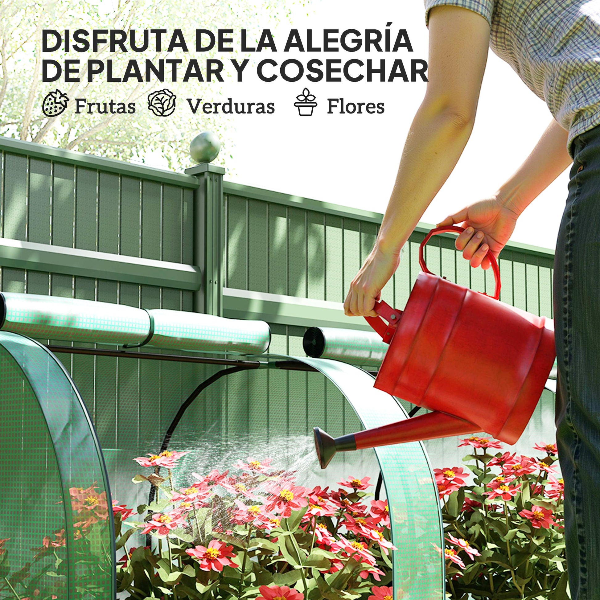 Outsunny Invernadero de Exterior 395x100x80 cm Invernadero de Jardín con 4 Puertas Enrollables y Marco de Acero para Cultivos Plantas Flores Verde