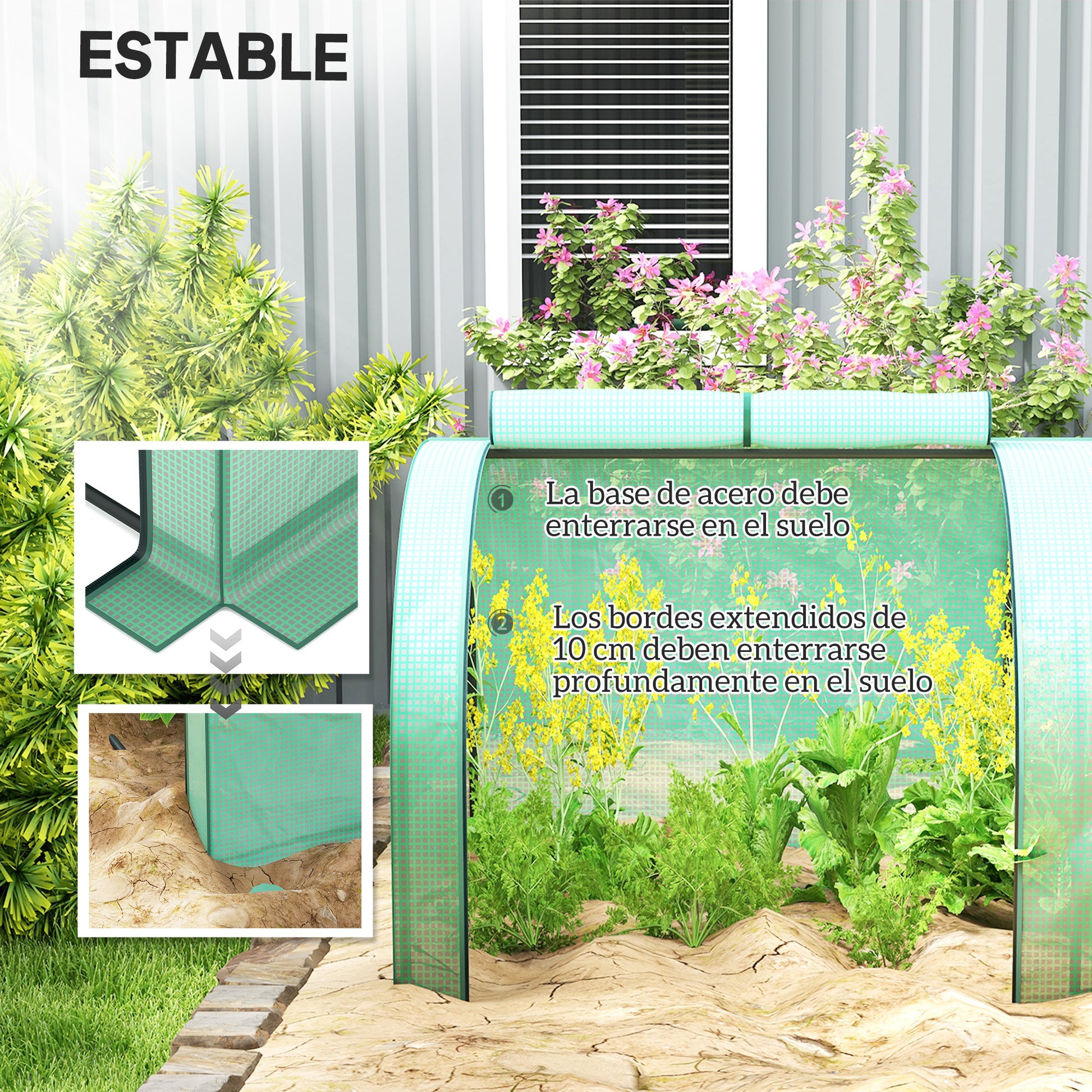 Outsunny Invernadero de Exterior 395x100x80 cm Invernadero de Jardín con 4 Puertas Enrollables y Marco de Acero para Cultivos Plantas Flores Verde
