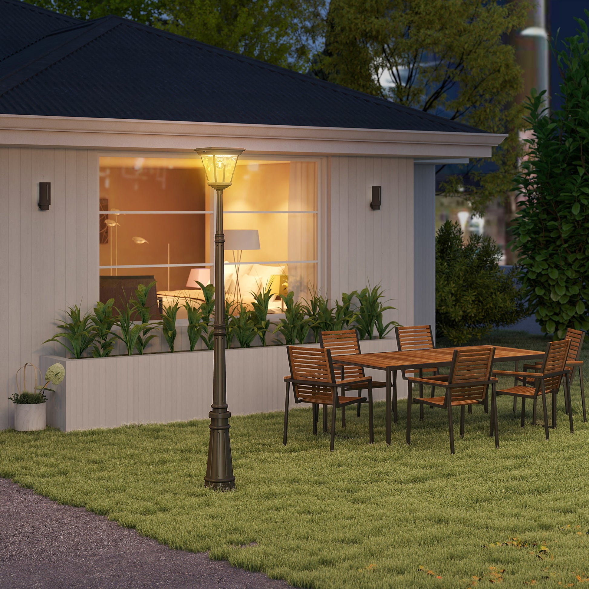 Outsunny Farola Solar Exterior Luz Solar Exterior Jardín de Aluminio y Vidrio con Panel Solar Luces LED Encendido y Apagado Automático Sensor de Movimiento Impermeable IP44 para Terraza 26x24x220 cm
