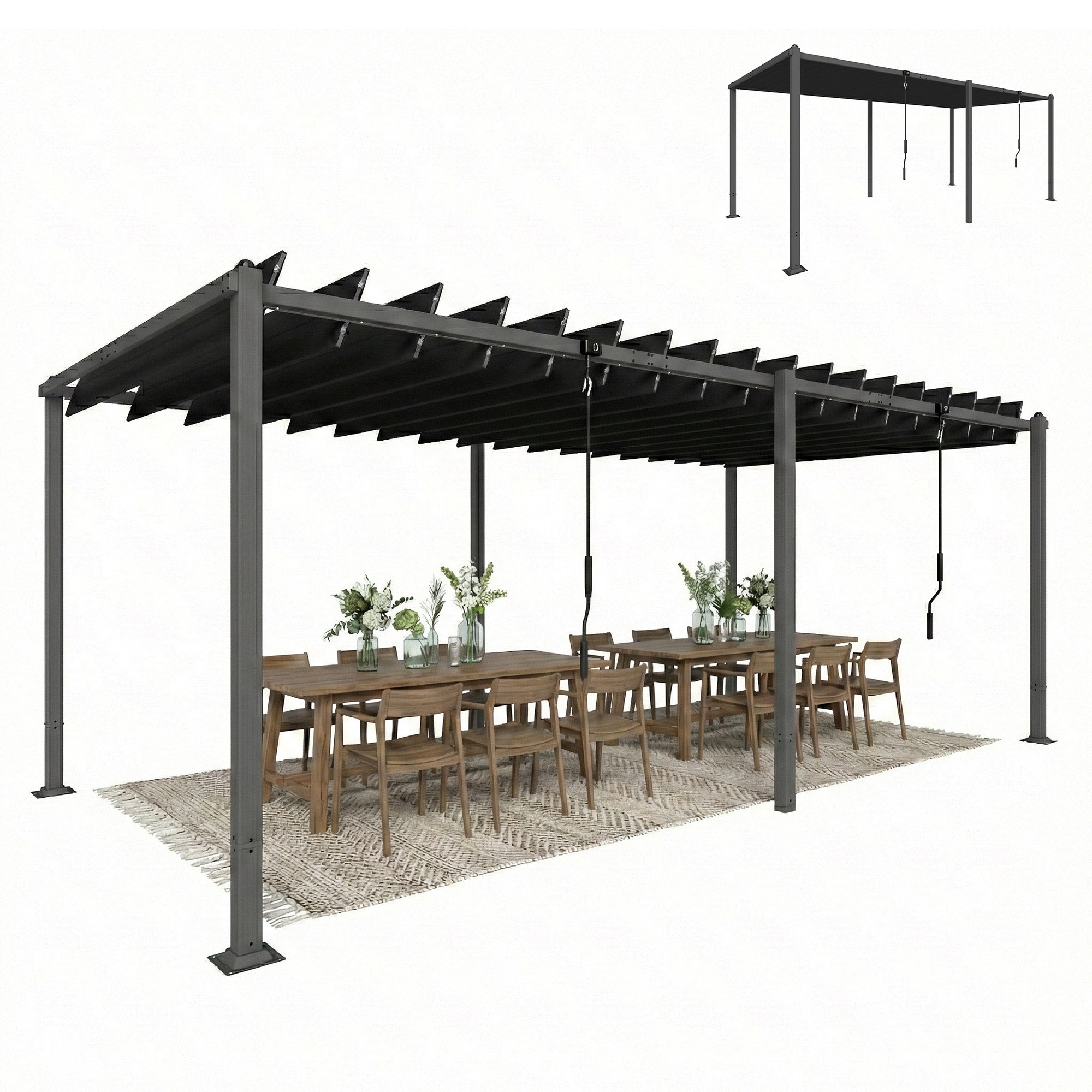 Outsunny Pérgola de Jardín 3x5,7 m, Cenador de Jardín con Techo de Lamas Ajustable a 90°, Manivela, Estructura de Aluminio, Protección UPF50+, Pabellón para Exterior, Patio, Terraza, Gris Oscuro