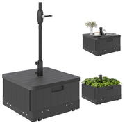 Outsunny Base para Sombrilla Exterior 3 en 1, Mesa Auxiliar, Macetero con Orificio de Drenaje, Soporte de Parasol Rellenable Arena 80 kg con Ruedas y Asas para Sombrilla con Postes Ø38 y Ø48 mm, Negro