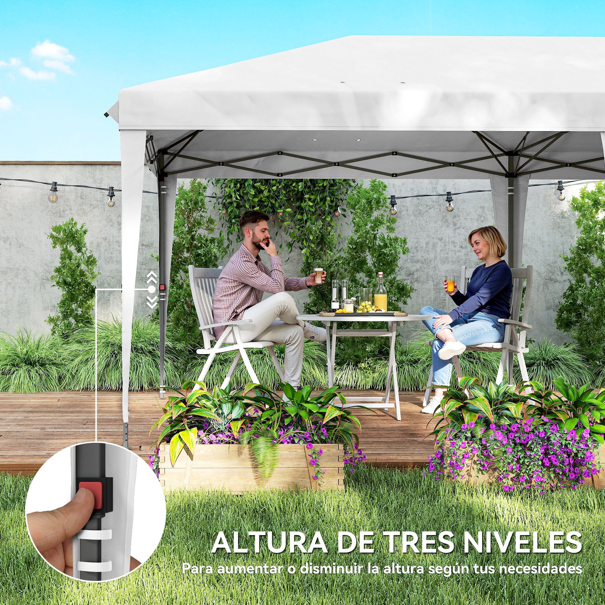 Outsunny Carpa Plegable 6x3 m, Pop-up, con 4 Laterales Desmontables, Cenador de Jardín con 2 Ventanas Visibles, Bolsa de Transporte, Impermeable, Anti-UV, Gazebo para Camping, Fiestas, Exterior Blanco