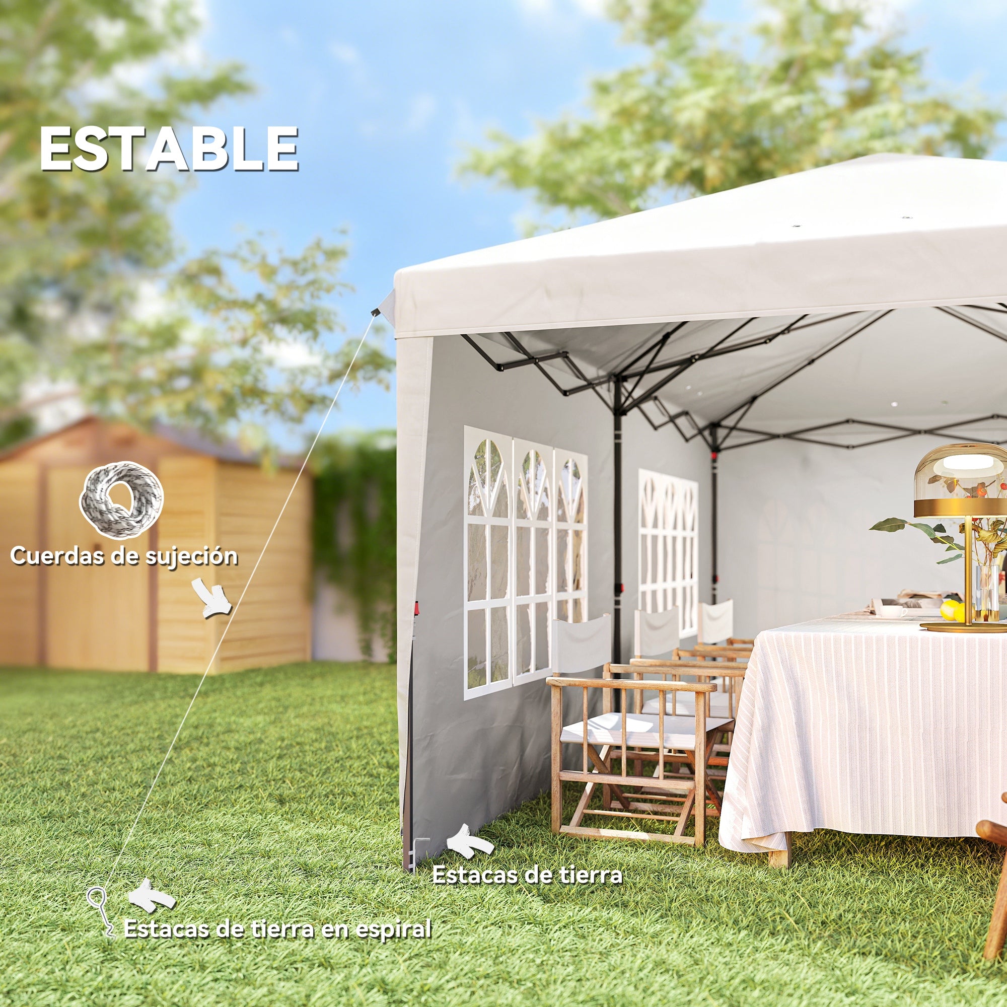 Outsunny Carpa Plegable 6x3 m, Pop-up, con 4 Laterales Desmontables, Cenador de Jardín con 2 Ventanas Visibles, Bolsa de Transporte, Impermeable, Anti-UV, Gazebo para Camping, Fiestas, Exterior Blanco