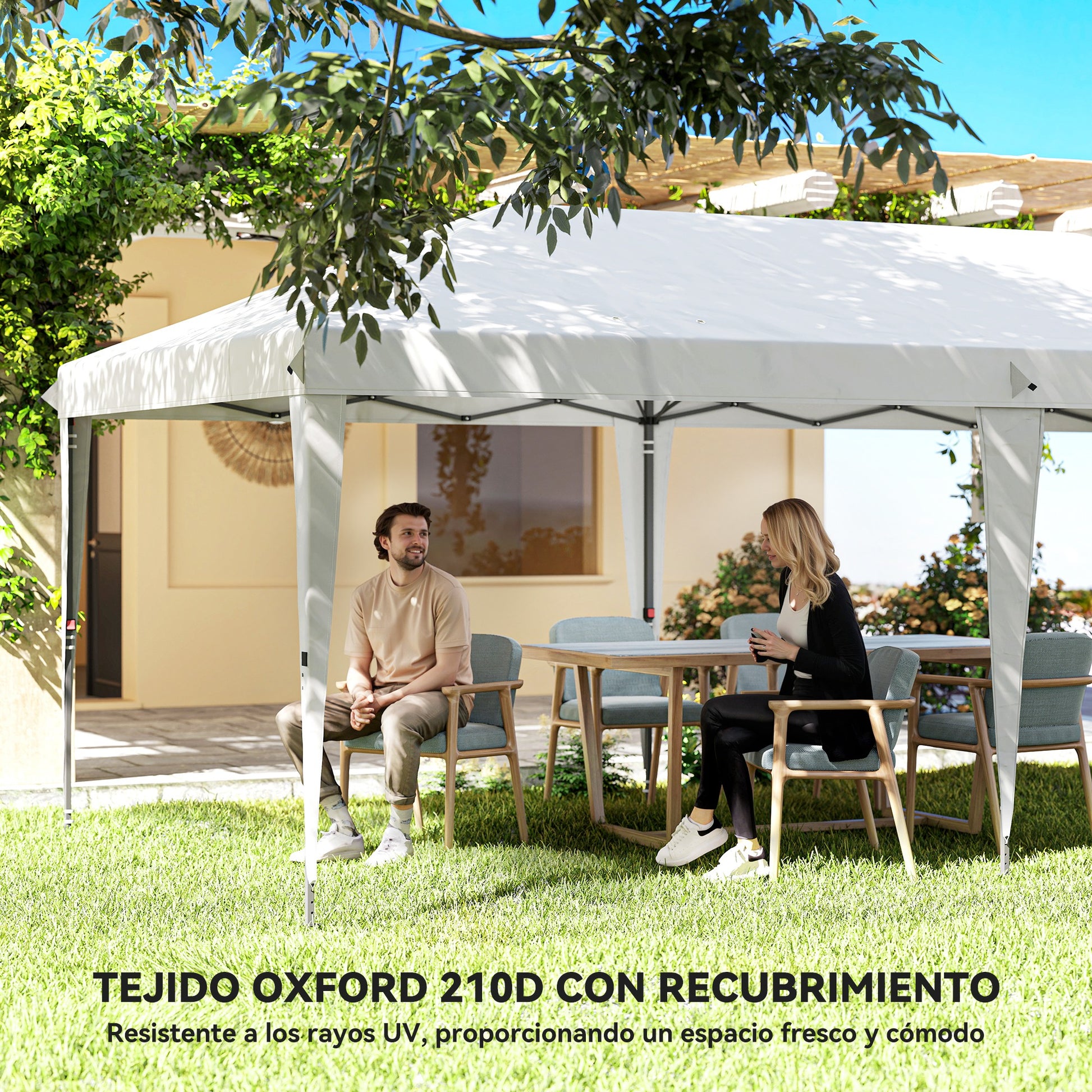Outsunny Carpa Plegable 6x3 m, Pop-up, con 4 Laterales Desmontables, Cenador de Jardín con 2 Ventanas Visibles, Bolsa de Transporte, Impermeable, Anti-UV, Gazebo para Camping, Fiestas, Exterior Blanco