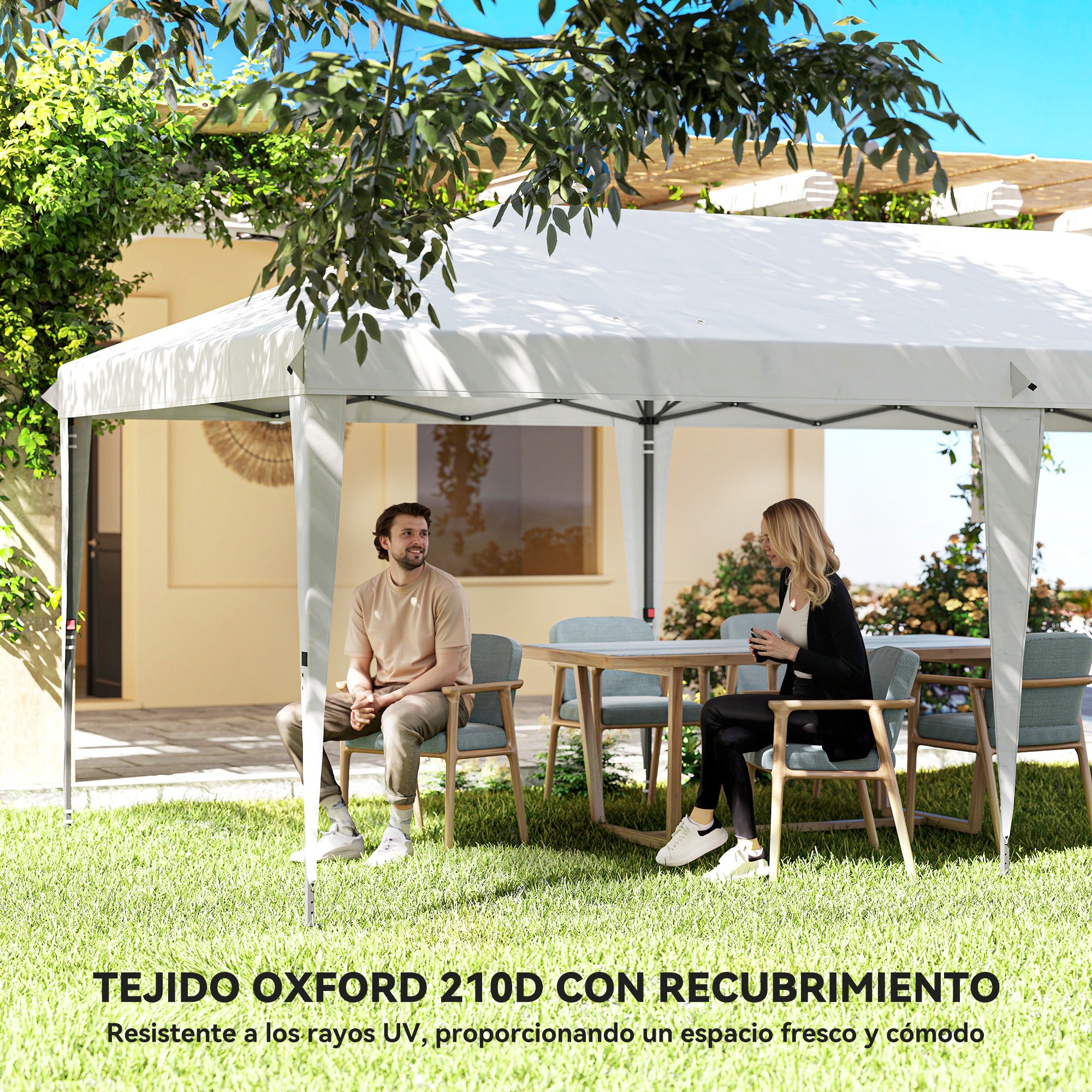 Outsunny Carpa Plegable 6x3 m, Pop-up, con 4 Laterales Desmontables, Cenador de Jardín con 2 Ventanas Visibles, Bolsa de Transporte, Impermeable, Anti-UV, Gazebo para Camping, Fiestas, Exterior Blanco