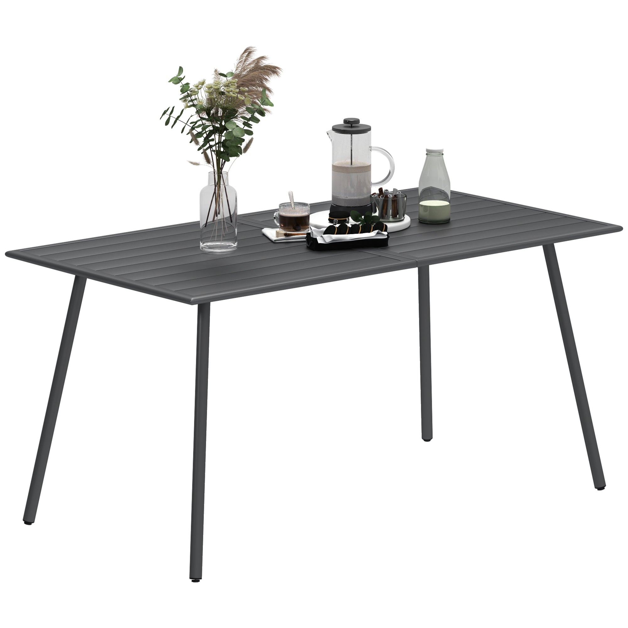 Outsunny Mesa Jardín Exterior Rectangular de Acero 150x80x74 cm Mesa Terraza Exterior con Diseño en Lamas Resistente a la Intemperie Fácil de Limpiar Gris Oscuro