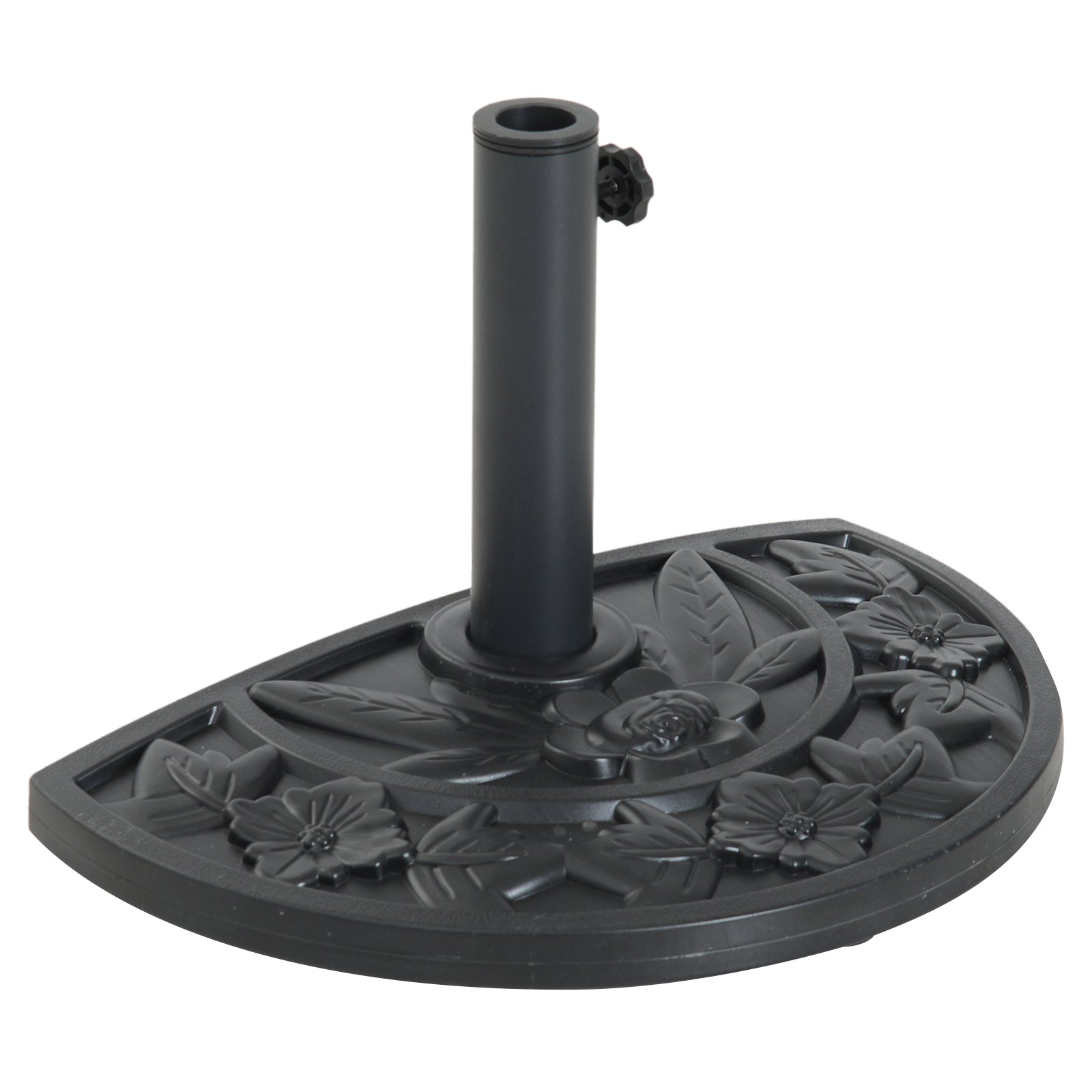 Outsunny Base para Sombrilla Semicircular Peso 9 kg Soporte Parasol de Jardín Apto para Mástil de 35mm/38mm/48mm Relleno de Cemento para Terraza Patio 50x32x32 cm Negro