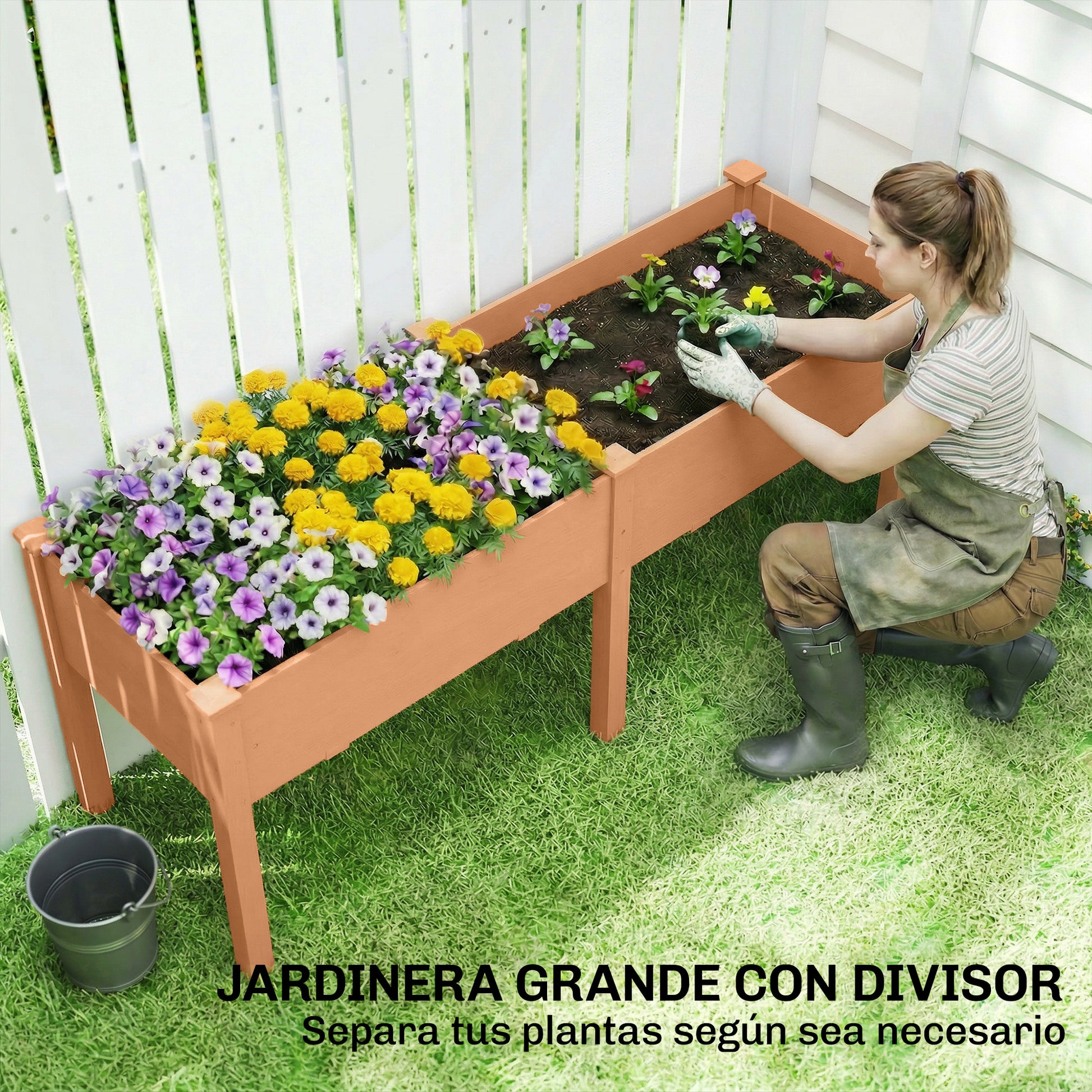 Outsunny Huerto Urbano Elevado de Madera, Mesa de Cultivo con Patas, 6 Orificios de Drenaje, para Cultivo, Plantas, Flores y Verduras, 184x59x76,5 cm, Marrón