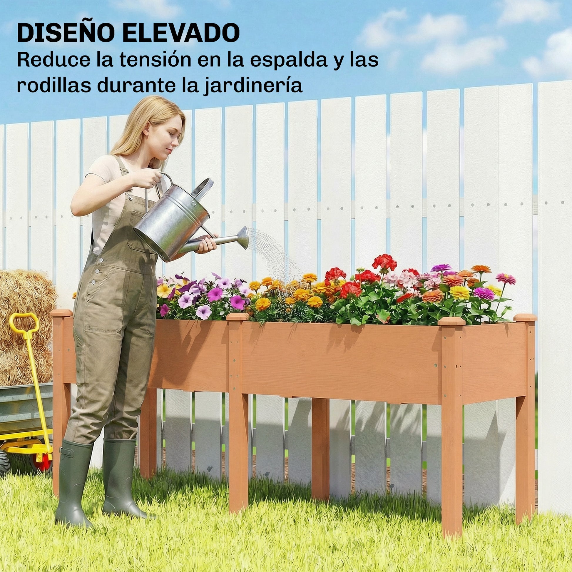 Outsunny Huerto Urbano Elevado de Madera, Mesa de Cultivo con Patas, 6 Orificios de Drenaje, para Cultivo, Plantas, Flores y Verduras, 184x59x76,5 cm, Marrón