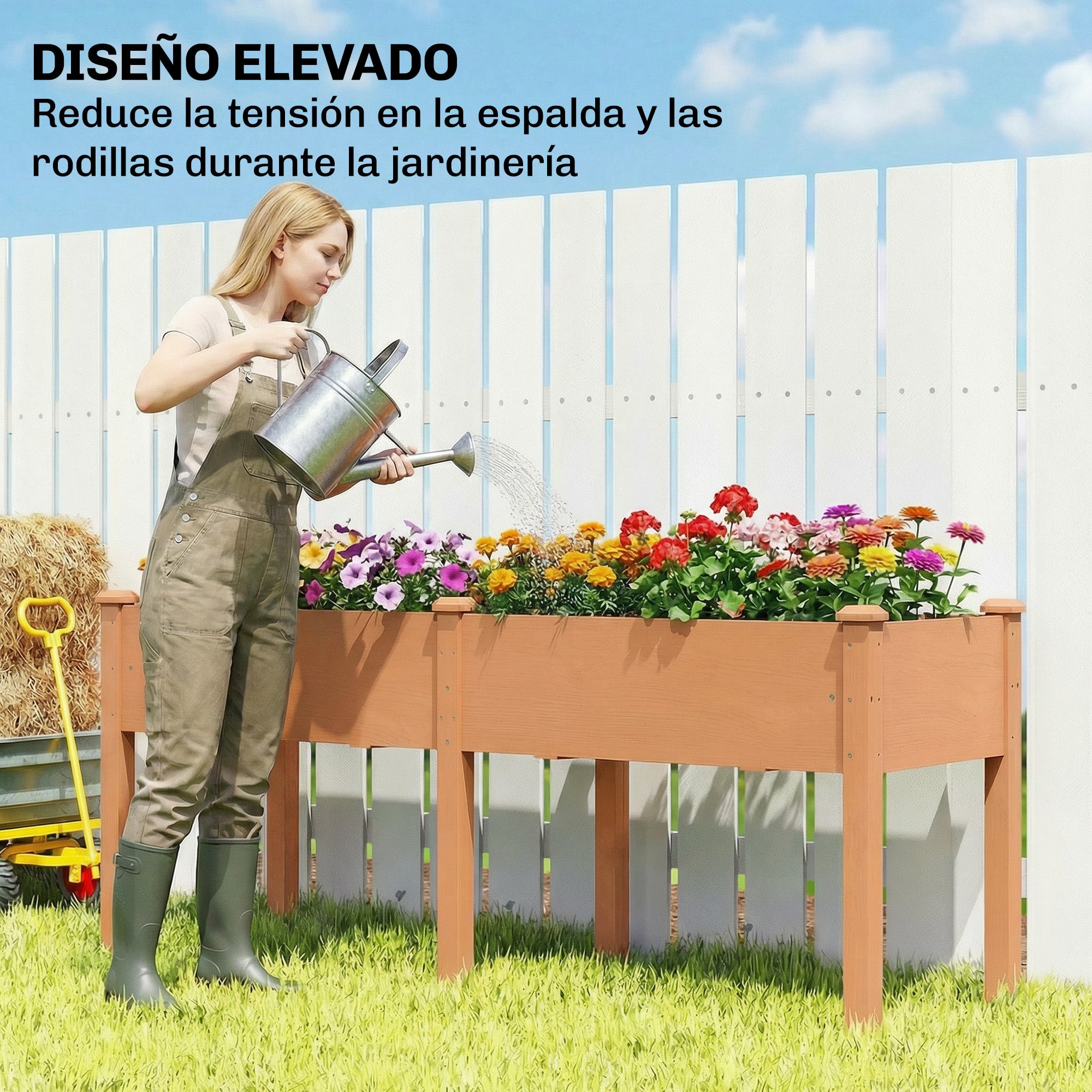 Outsunny Huerto Urbano Elevado de Madera, Mesa de Cultivo con Patas, 6 Orificios de Drenaje, para Cultivo, Plantas, Flores y Verduras, 184x59x76,5 cm, Marrón