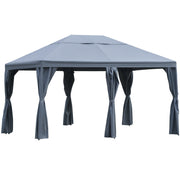 Outsunny Cenador de Jardín 4x3 m Carpa con 6 Cortinas de Cremallera Techo Ventilación Anti-UV para Fiesta Reuniones al Aire Libre Gris