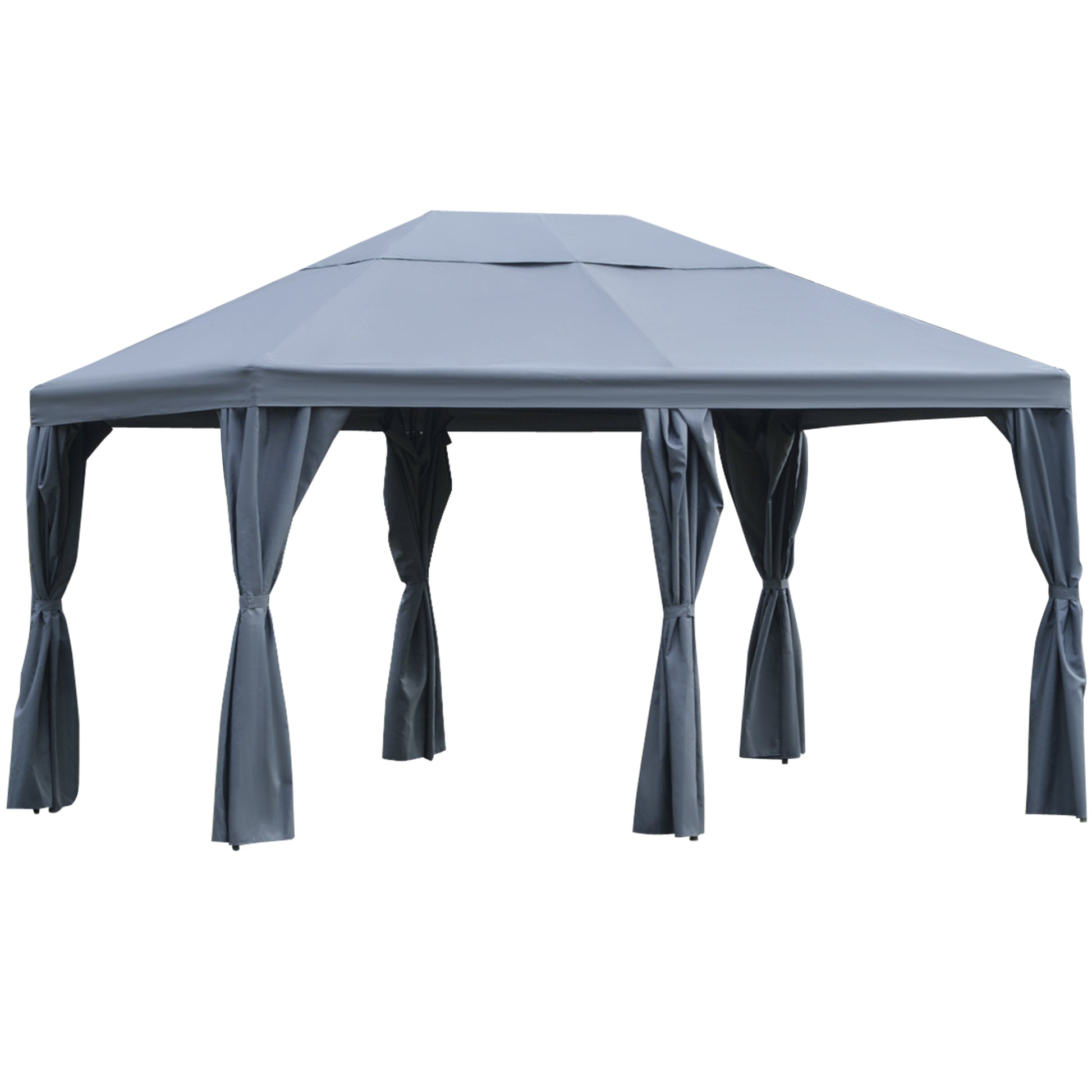 Outsunny Cenador de Jardín 4x3 m Carpa con 6 Cortinas de Cremallera Techo Ventilación Anti-UV para Fiesta Reuniones al Aire Libre Gris