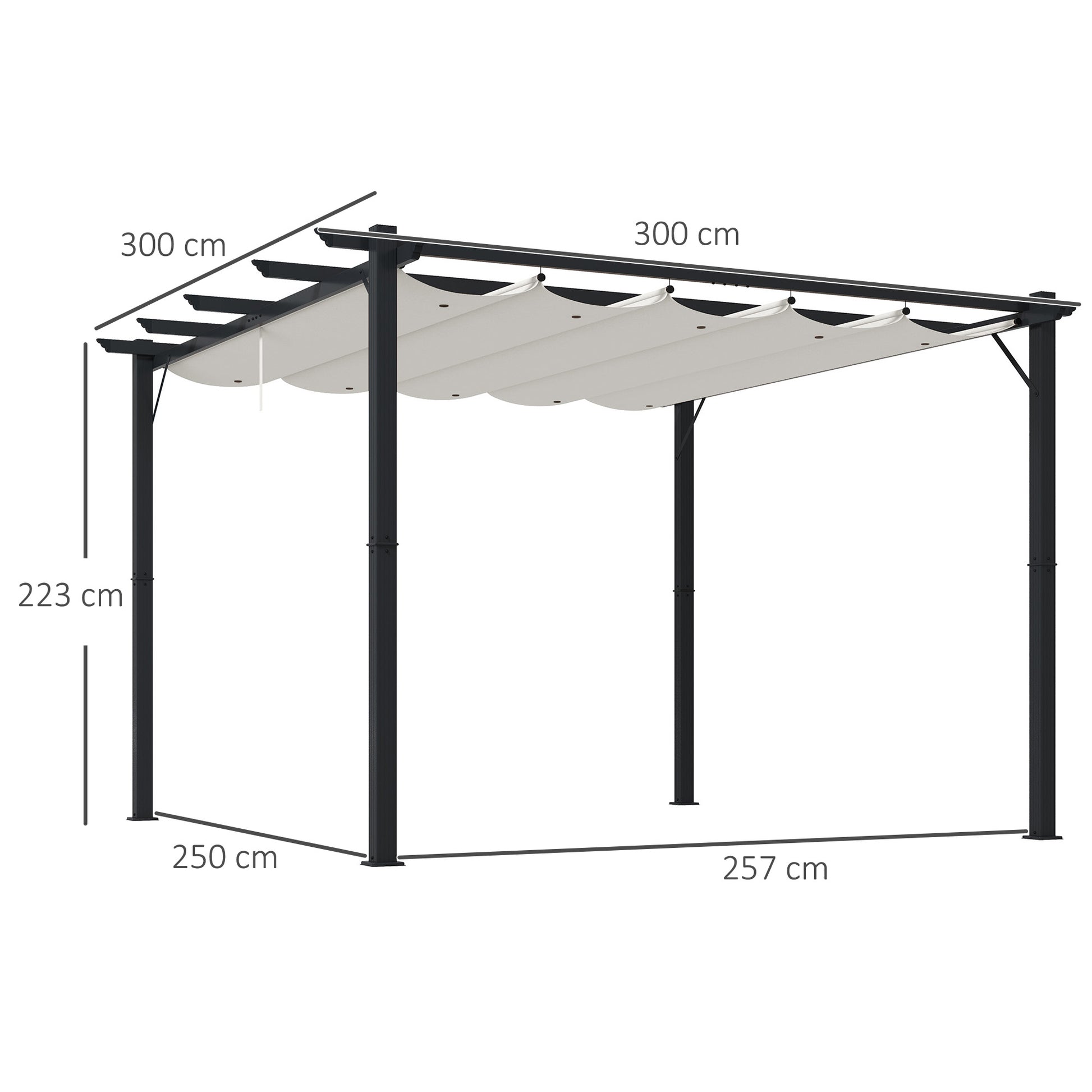 Outsunny Conjunto de Pérgola Incluye 1 Pérgola de Jardín de Aluminio 3x3 m con Techo Retráctil y 1 Cubierta para Pérgola para Patio Terraza Exterior Café y Crema