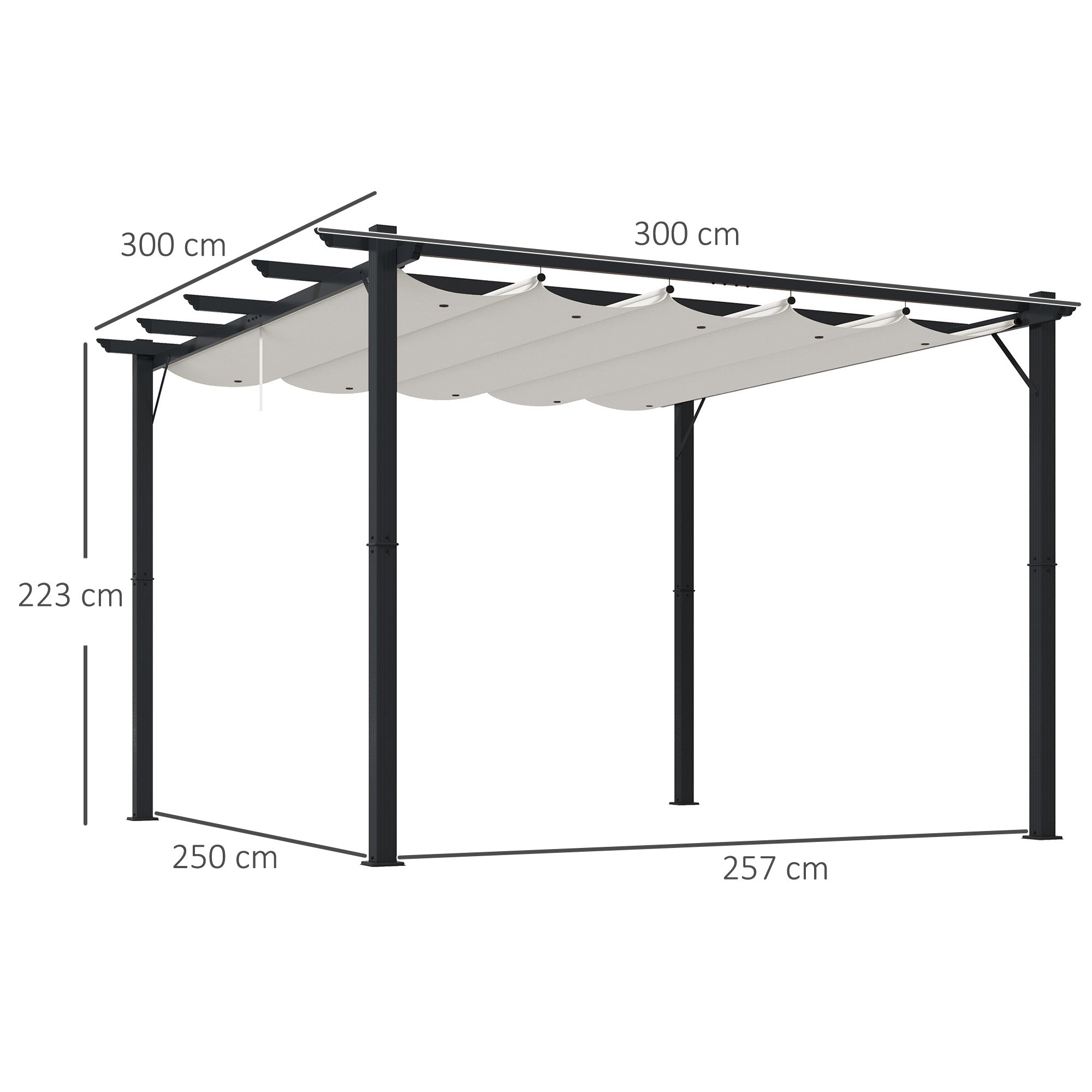 Outsunny Conjunto de Pérgola Incluye 1 Pérgola de Jardín de Aluminio 3x3 m con Techo Retráctil y 1 Cubierta para Pérgola para Patio Terraza Exterior Café y Crema