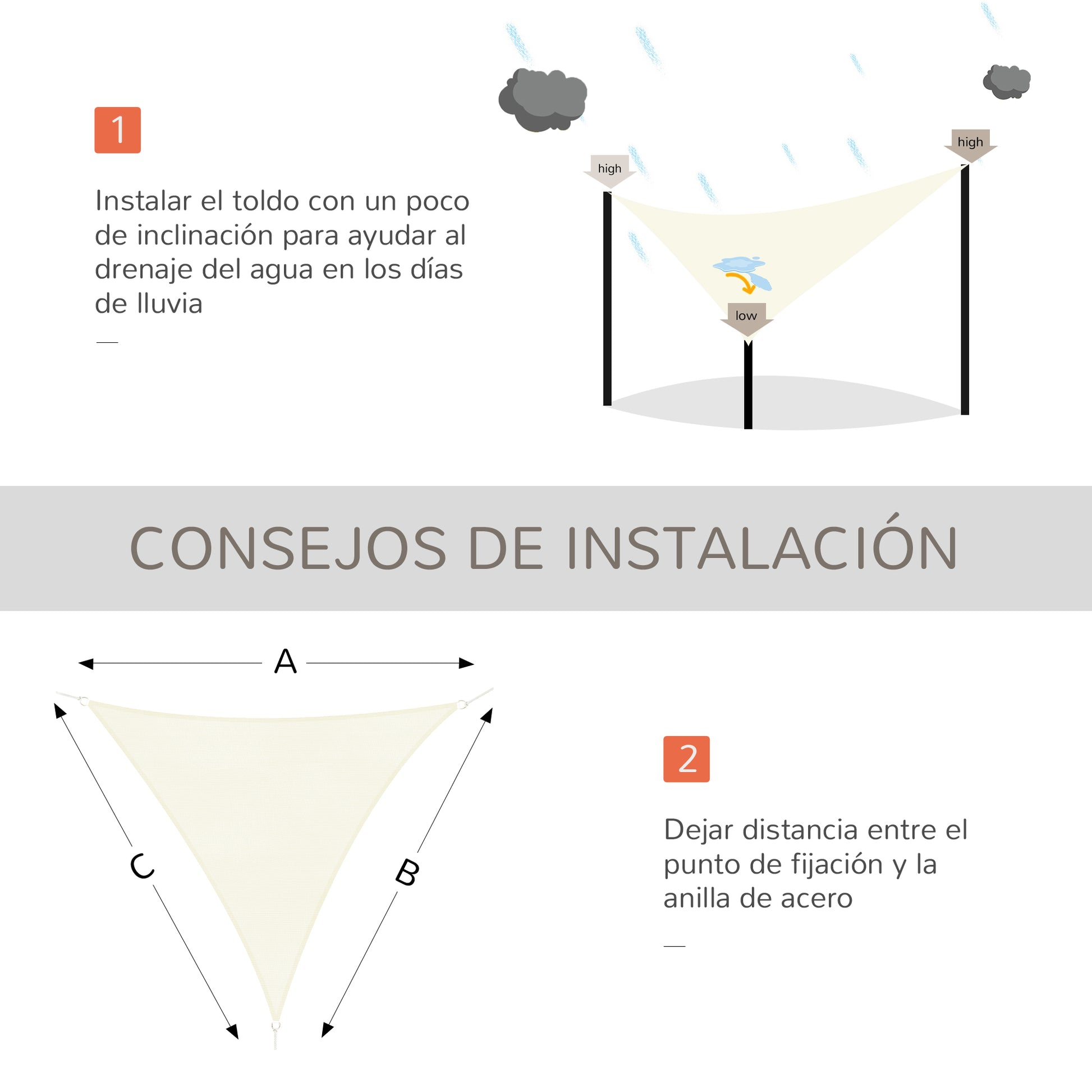 Outsunny - Toldo vela triangulo (varios tamaños y colores), tamaño 3x3x3m, color crema