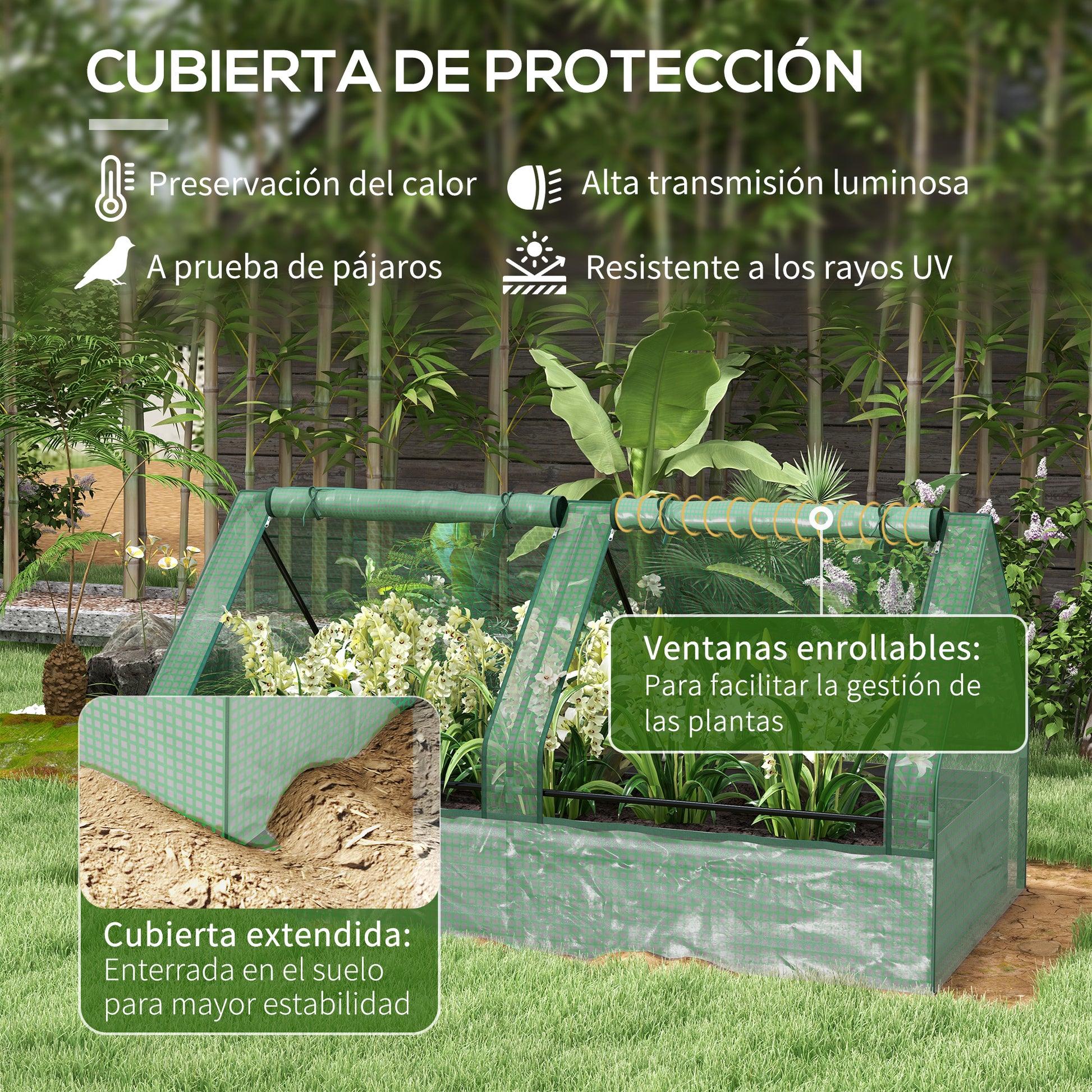 Outsunny Jardinera Exterior Grande con Mini Invernadero, Huerto Urbano de Acero Galvanizado con Base Abierta, Resistente a la Intemperie, para Patio, Terraza, Balcón, 185x95x92 cm, Gris y Verde