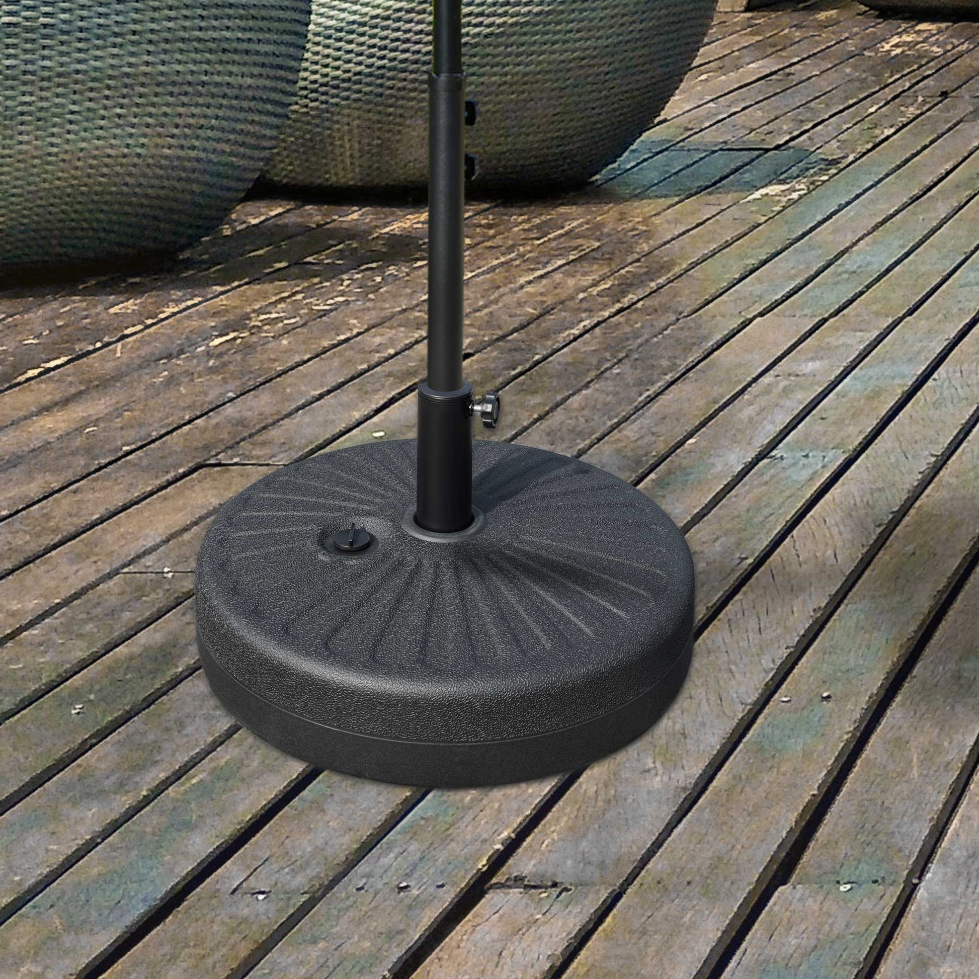 Outsunny Base de Sombrilla de Jardín Rellenable de Agua 22 kg Soporte de Parasol Redondo Apto para Postes de 38mm/48mm Portátil para Terraza Patio Ø51x30,5 cm Negro