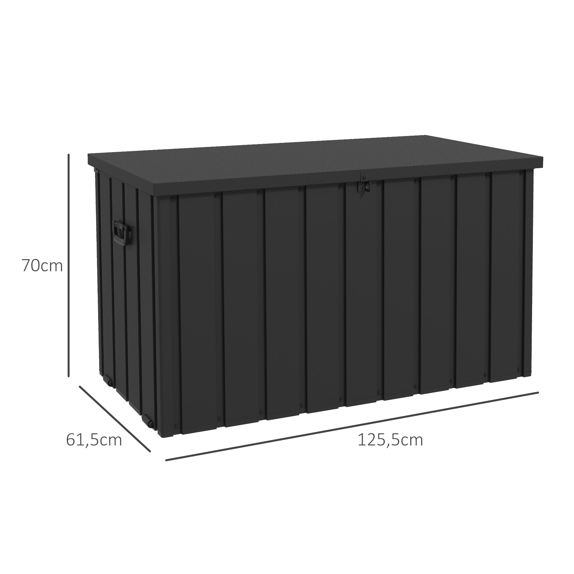 Outsunny Arcón Exterior Capacidad 450L, Baúl Almacenaje Exterior de Acero con 4 Ruedas, 2 Asas y Tapa Bloqueable, Resistente a la Intemperie, para Jardín, Terraza, Patio, 125,5x61,5x70 cm, Gris Oscuro