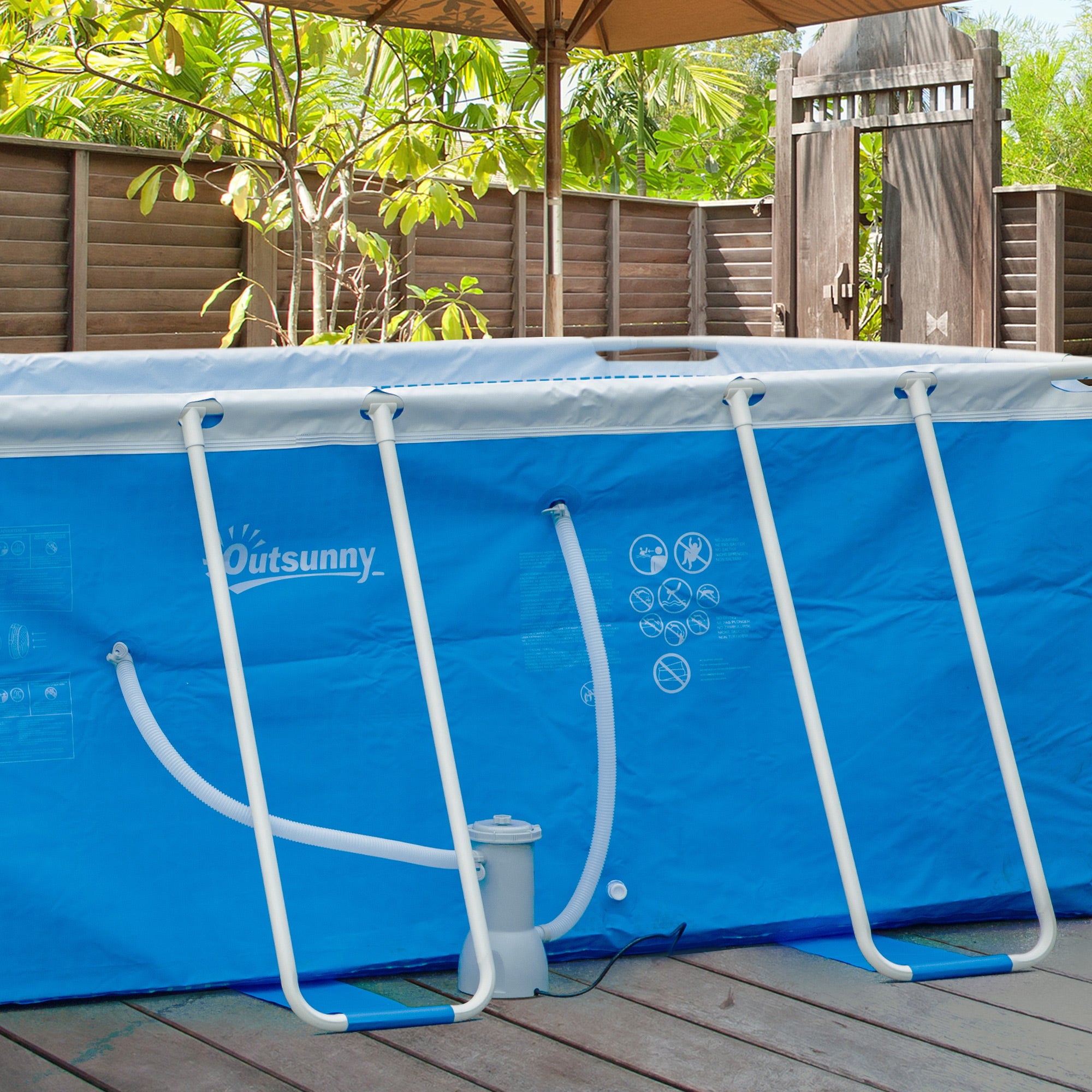 Outsunny Depuradora de Filtro 3785 L/h para Piscinas Desmontables de hasta 18.000 L Bomba de Filtro con Mangueras de Conexión de 32 mm para Circulación y Filtración Ø18x34,5 cm Blanco