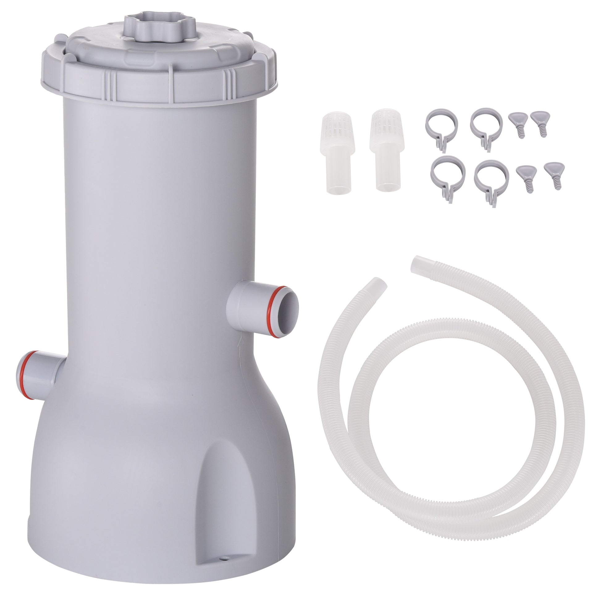 Outsunny Depuradora de Filtro 3785 L/h para Piscinas Desmontables de hasta 18.000 L Bomba de Filtro con Mangueras de Conexión de 32 mm para Circulación y Filtración Ø18x34,5 cm Blanco