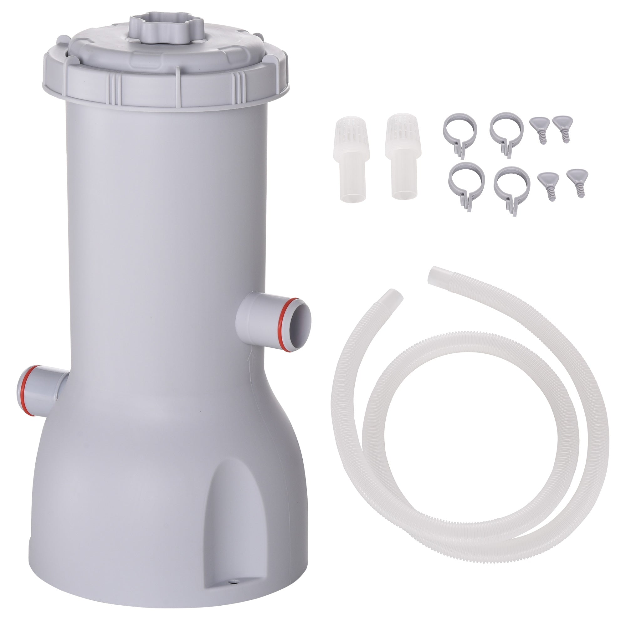 Outsunny Depuradora de Filtro 3785 L/h para Piscinas Desmontables de hasta 18.000 L Bomba de Filtro con Mangueras de Conexión de 32 mm para Circulación y Filtración Ø18x34,5 cm Blanco