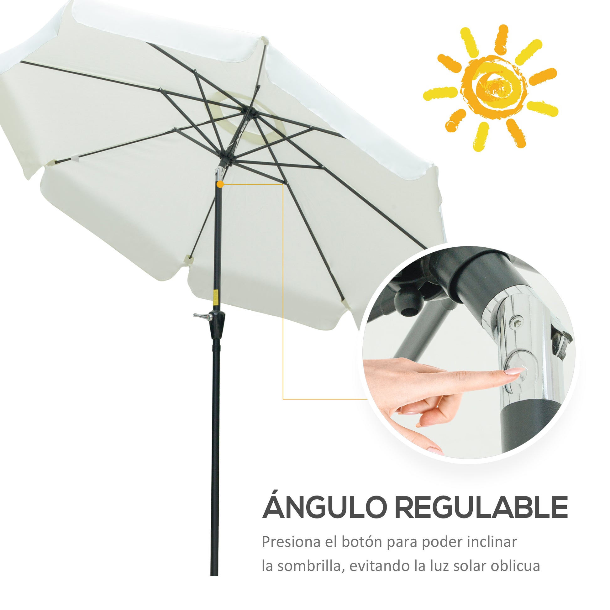 Outsunny Sombrilla Terraza Exterior Ø266 cm Sombrilla de Jardín Inclinable con Protección UV50+ Poste de Aluminio y Manivela Parasol para Patio Terraza Beige