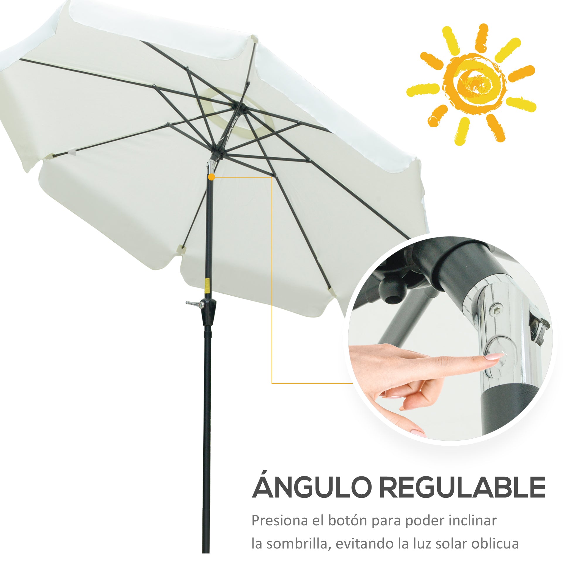 Outsunny Sombrilla Terraza Exterior Ø266 cm Sombrilla de Jardín Inclinable con Protección UV50+ Poste de Aluminio y Manivela Parasol para Patio Terraza Beige