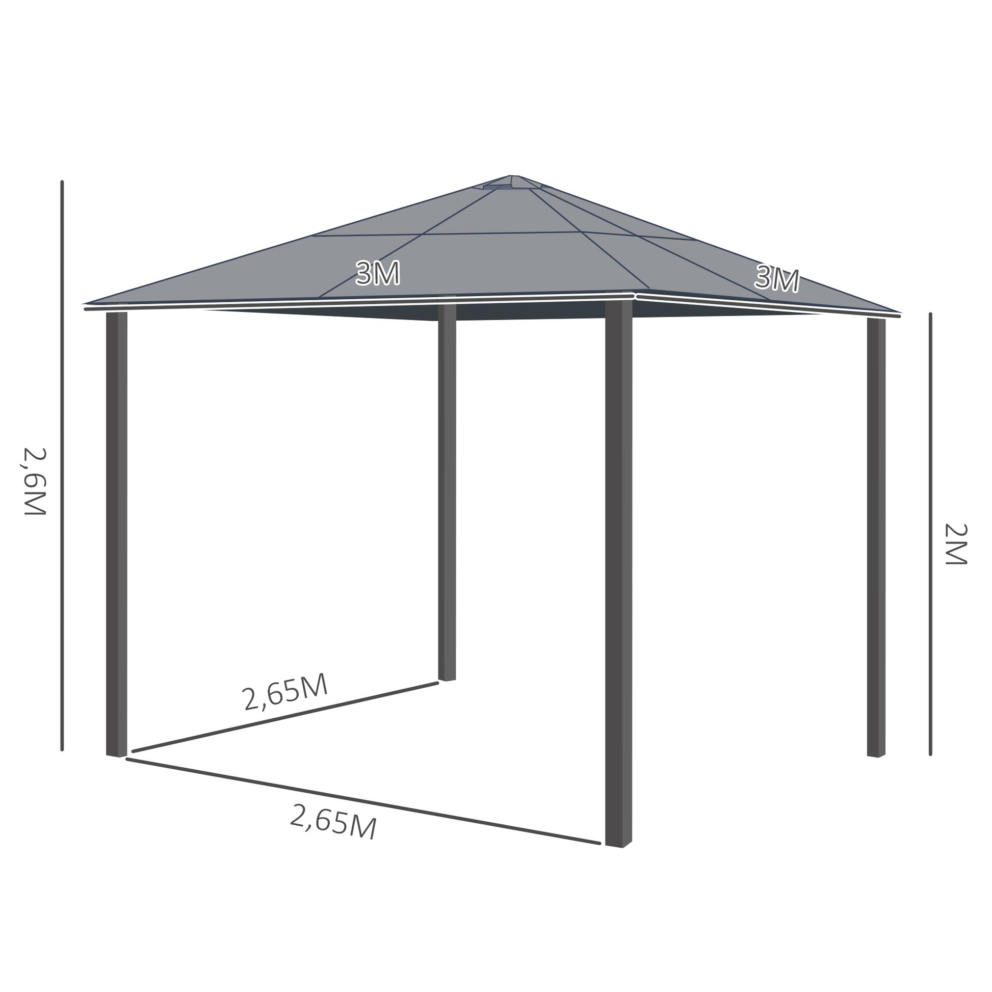Outsunny Cenador para Jardín 3x3 m Alumnio Pabellón para Exterior con Techo de Policarbonato Anti-UV y 4 Mosquiteras Laterales con Cremalleras para Fiestas Eventos Beige