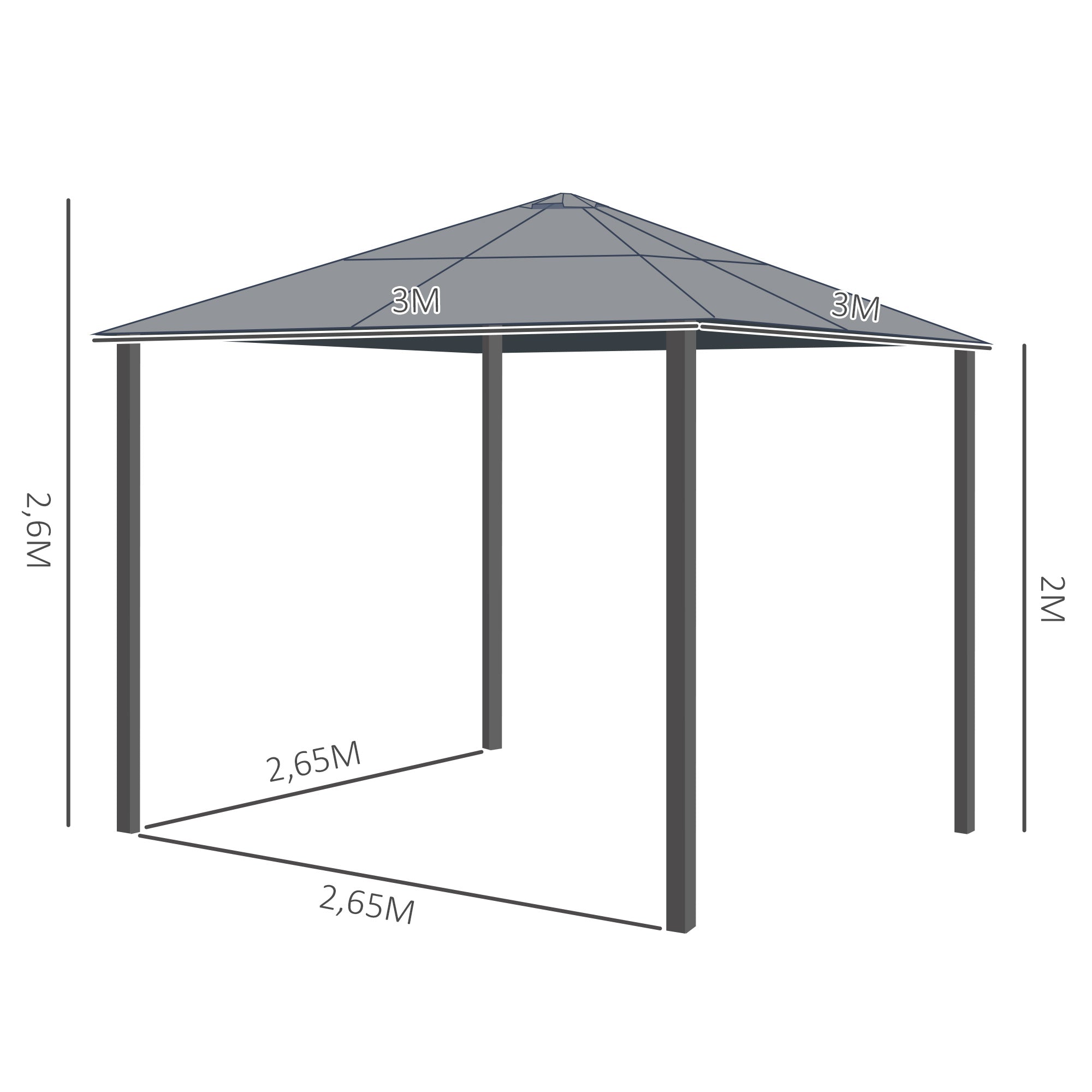 Outsunny Cenador para Jardín 3x3 m Alumnio Pabellón para Exterior con Techo de Policarbonato Anti-UV y 4 Mosquiteras Laterales con Cremalleras para Fiestas Eventos Beige