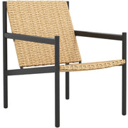 Outsunny Silla de Ratán de Jardín Individual Silla para Exterior Resistente a la Intemperie con Reposabrazos Respaldo Inclinado y Estructura de Acero Carga 120 kg para Terraza Patio Balcón Natural