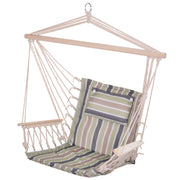Outsunny Silla Colgante Estampado Rayas Hamaca con Cojín Reposacabezas para Interior Exterior 100x106 cm Carga Máx. 100 kg