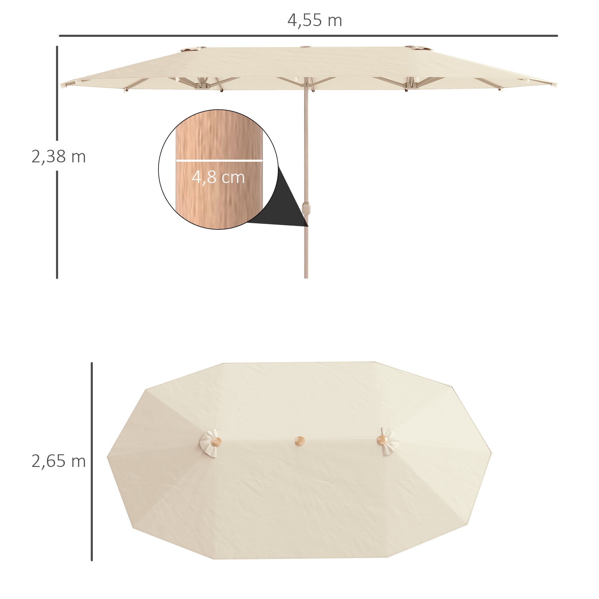 Outsunny Sombrilla Doble 4,55x2,65 m Sombrilla Terraza Exterior con Manivela Manual Resistente al Agua y Protección Solar Sombrilla Grande para Terraza Playa Piscina Crema