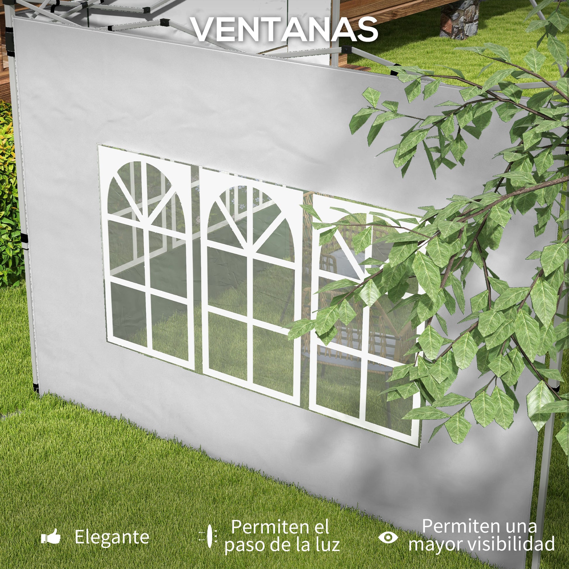 Outsunny 2 Paredes Laterales para Carpas de 3 x 3 / 3 x 4 m, 295x195 cm, Paredes Laterales de Repuesto para Cenador de Tela Oxford con Ventana, para Jardín, Exteriores, Fiestas, Gris Claro