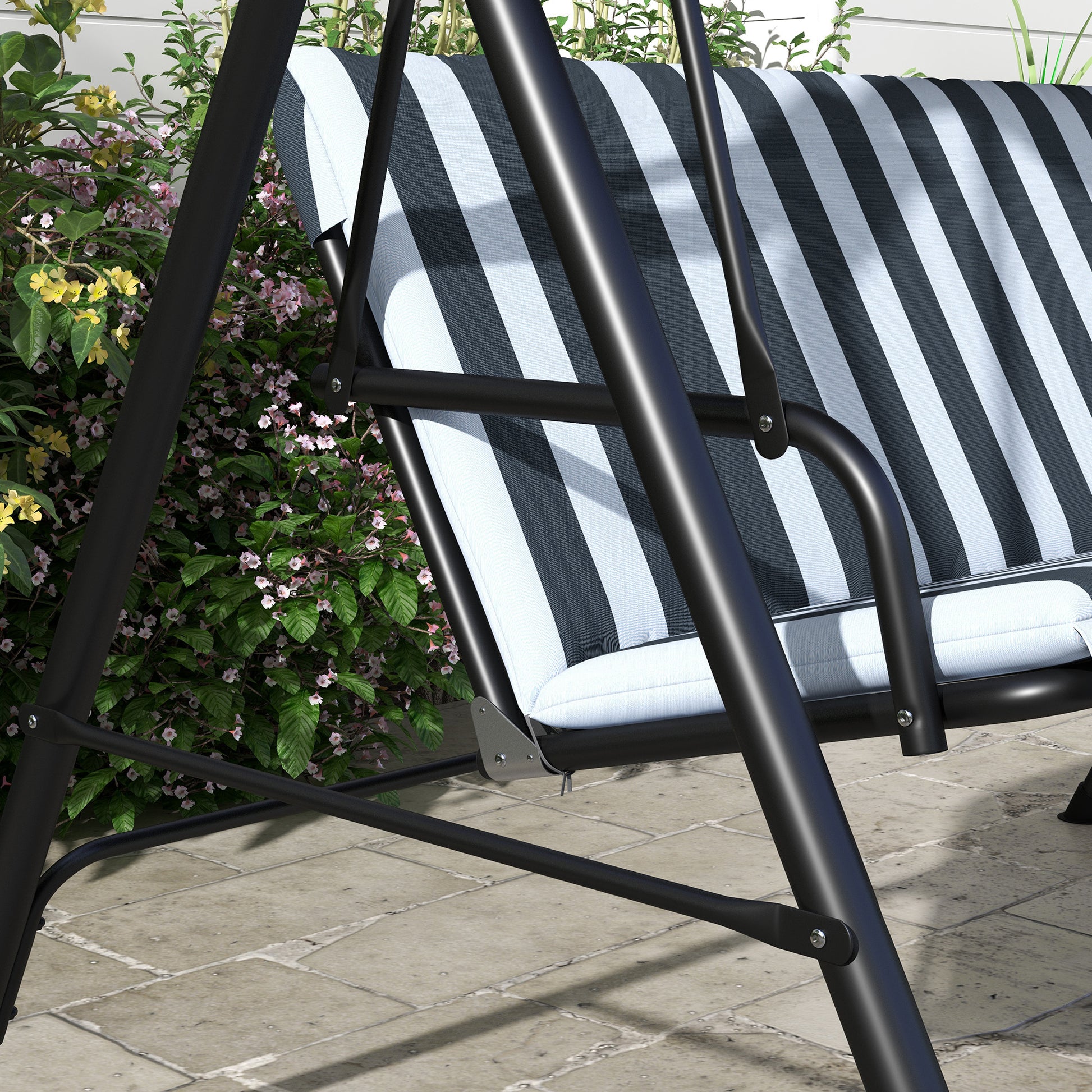 Outsunny Columpio de Jardín Exterior de 3 Plazas, Balancín de Jardín Exterior con Techo Ajustable y Marco de Acero, para Balcón, Terraza, Patio, Carga 240 kg, 172x110x153 cm, Gris y Blanco