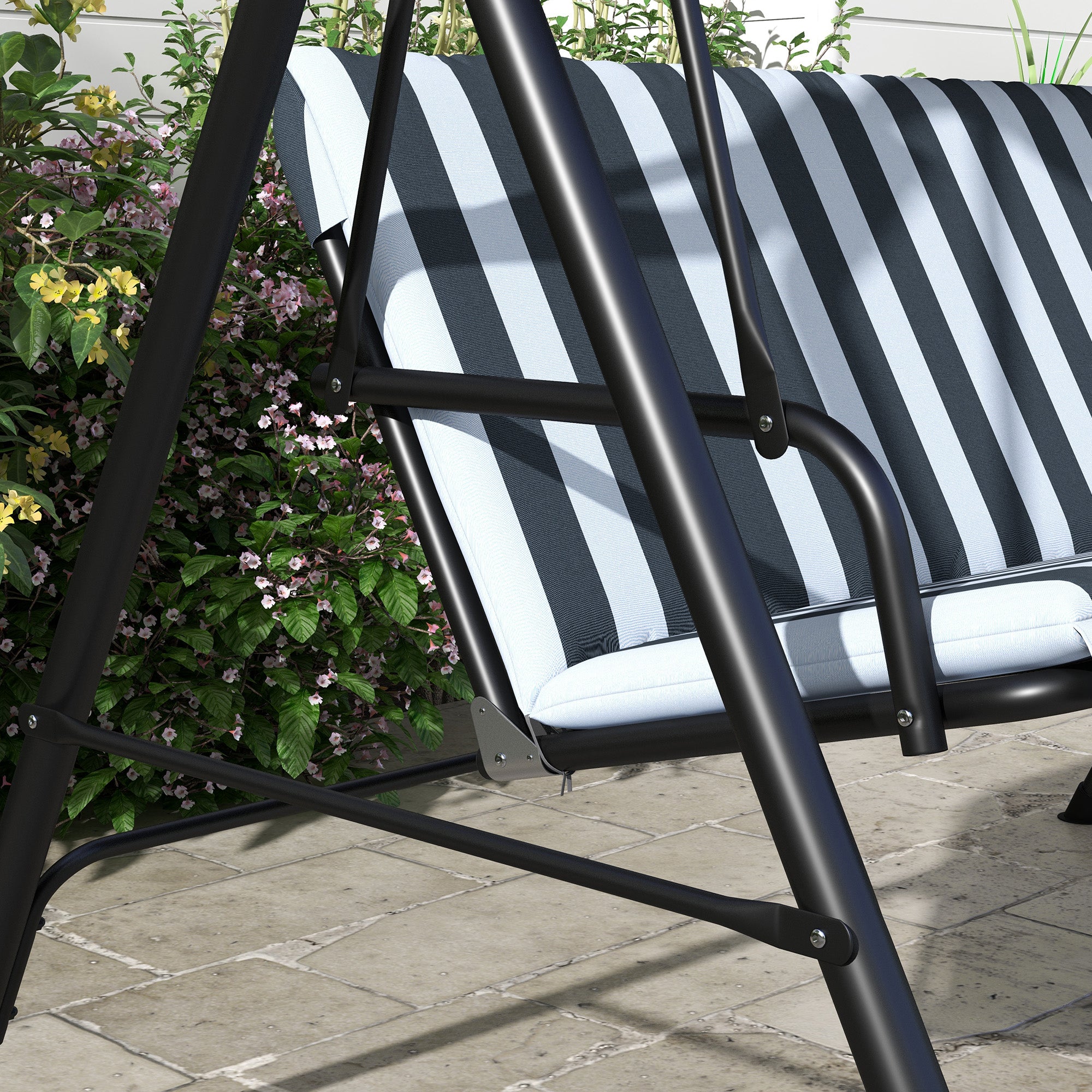 Outsunny Columpio de Jardín Exterior de 3 Plazas, Balancín de Jardín Exterior con Techo Ajustable y Marco de Acero, para Balcón, Terraza, Patio, Carga 240 kg, 172x110x153 cm, Gris y Blanco