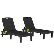 Outsunny Pack de 2 Tumbonas de Jardín Exterior, Tumbonas Reclinables de Plástico PP con Bandeja Lateral, Respaldo Ajustable de 5 Niveles, Resistentes a la Intemperie, para Playa, Piscina, Negro
