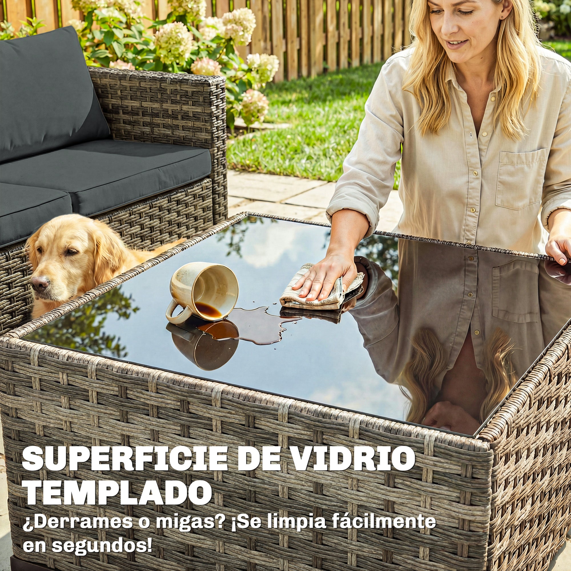 Outsunny Conjunto de Jardín de Ratán de 5 Piezas, Conjunto Terraza Resistente, Muebles Jardín Exterior Incluye Cojines, 2 Sillones de Esquina, Sillón sin Brazos, Reposapiés y Mesa Centro, Gris Oscuro