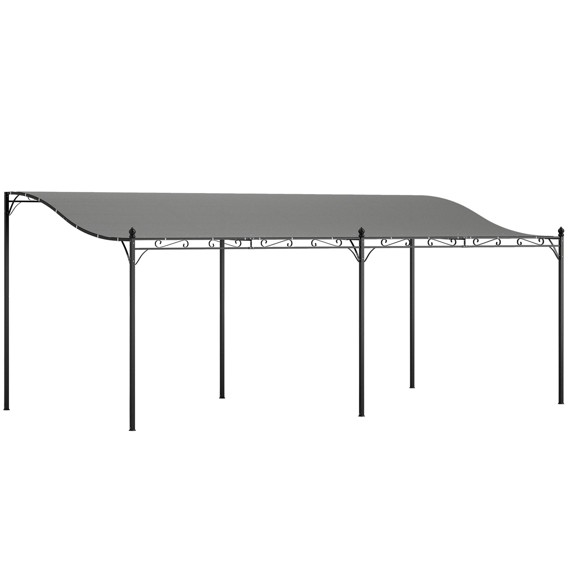 Outsunny Pérgola de Pared de Jardín 3x6 m, Cenador de Jardín con Techo Inclinado, Orificios de Drenaje y Estructura Metálica, Resistente a la Intemperie, para Patio, Terraza, Balcón, Gris Oscuro