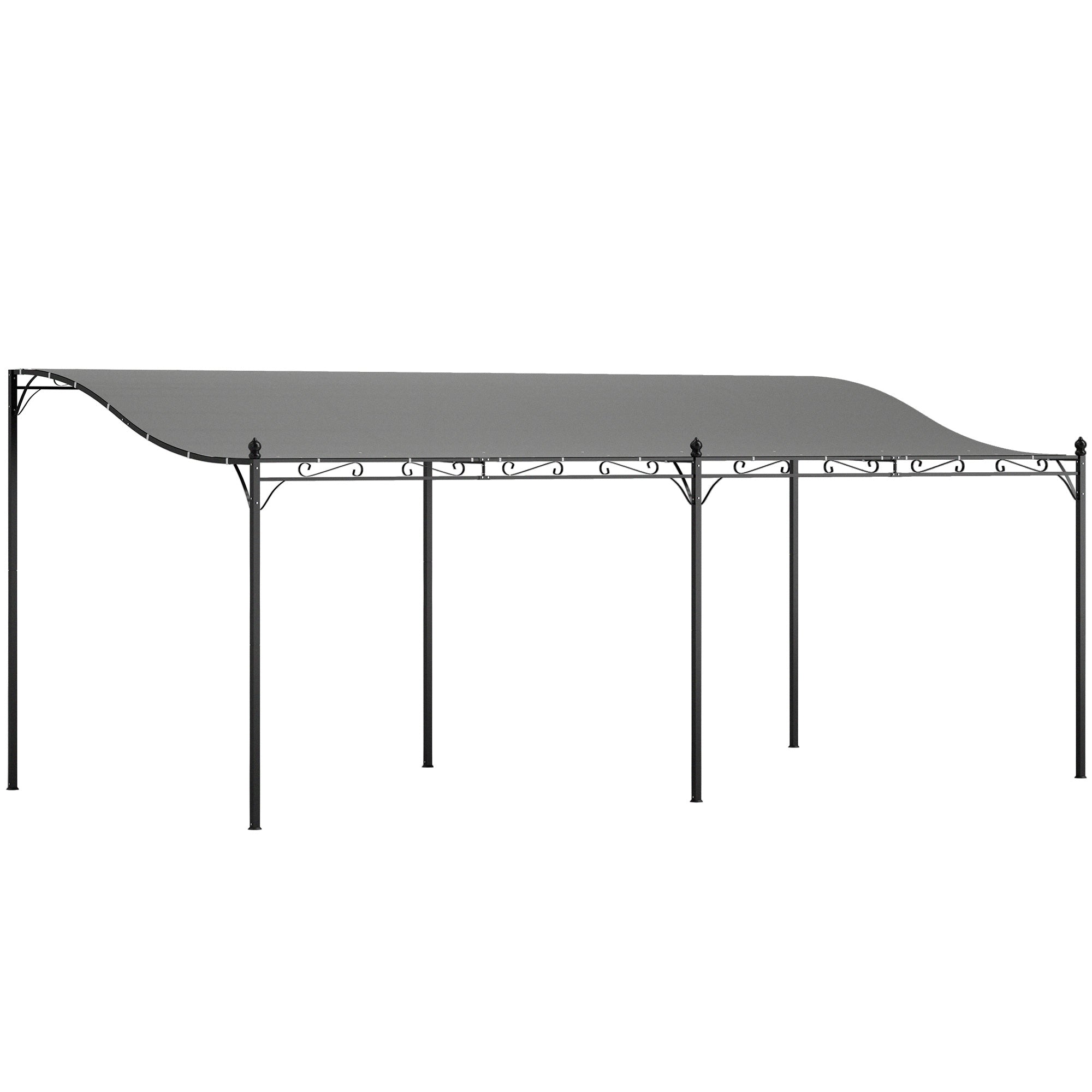 Outsunny Pérgola de Pared de Jardín 3x6 m, Cenador de Jardín con Techo Inclinado, Orificios de Drenaje y Estructura Metálica, Resistente a la Intemperie, para Patio, Terraza, Balcón, Gris Oscuro