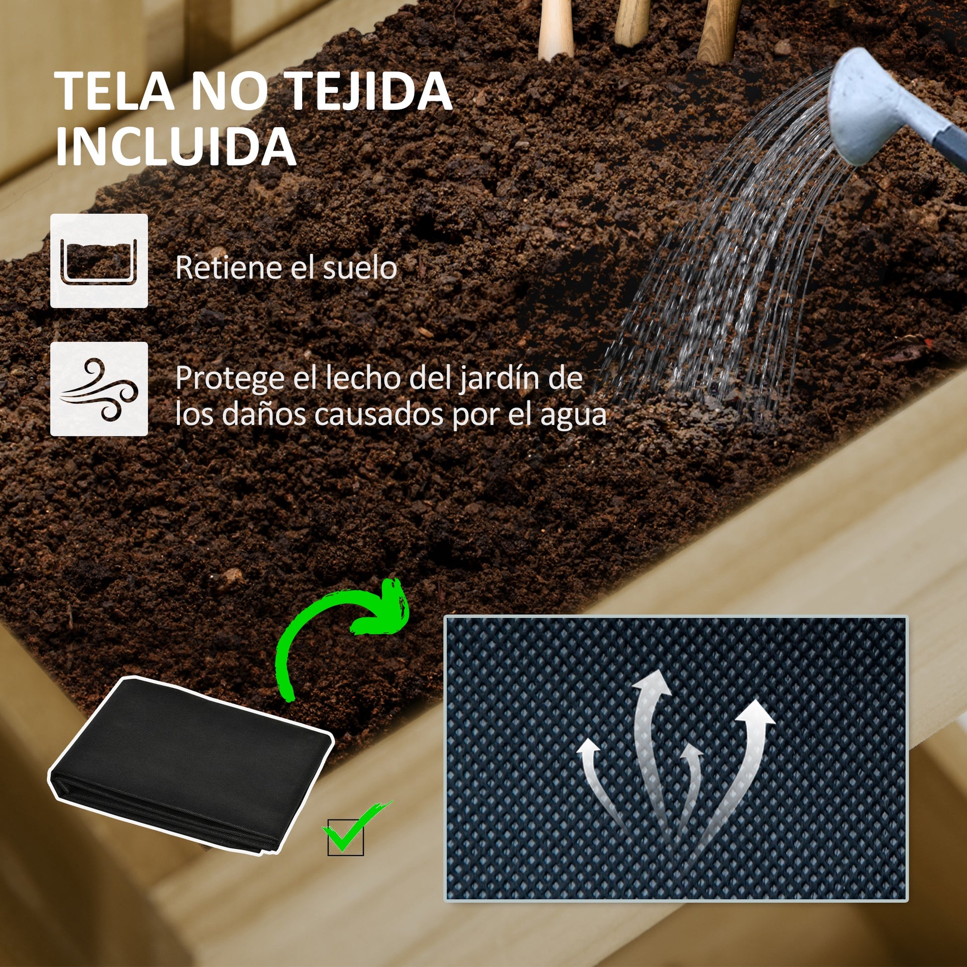 Outsunny Jardinera de Pared con Enrejado, Jardinera Exterior Grande de Madera con 5 Macetas Móviles, Tela no tejida y Orificios de Drenaje, para Exterior, Jardín, Terraza, Patio, 60x16x100 cm, Natural