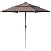 Outsunny Sombrilla de Jardín Ø300x250cm con Luces LED y Panel Solar Manivela Ángulo Ajustable en 3 Posiciones Parasol para Patio Terraza Piscina Café