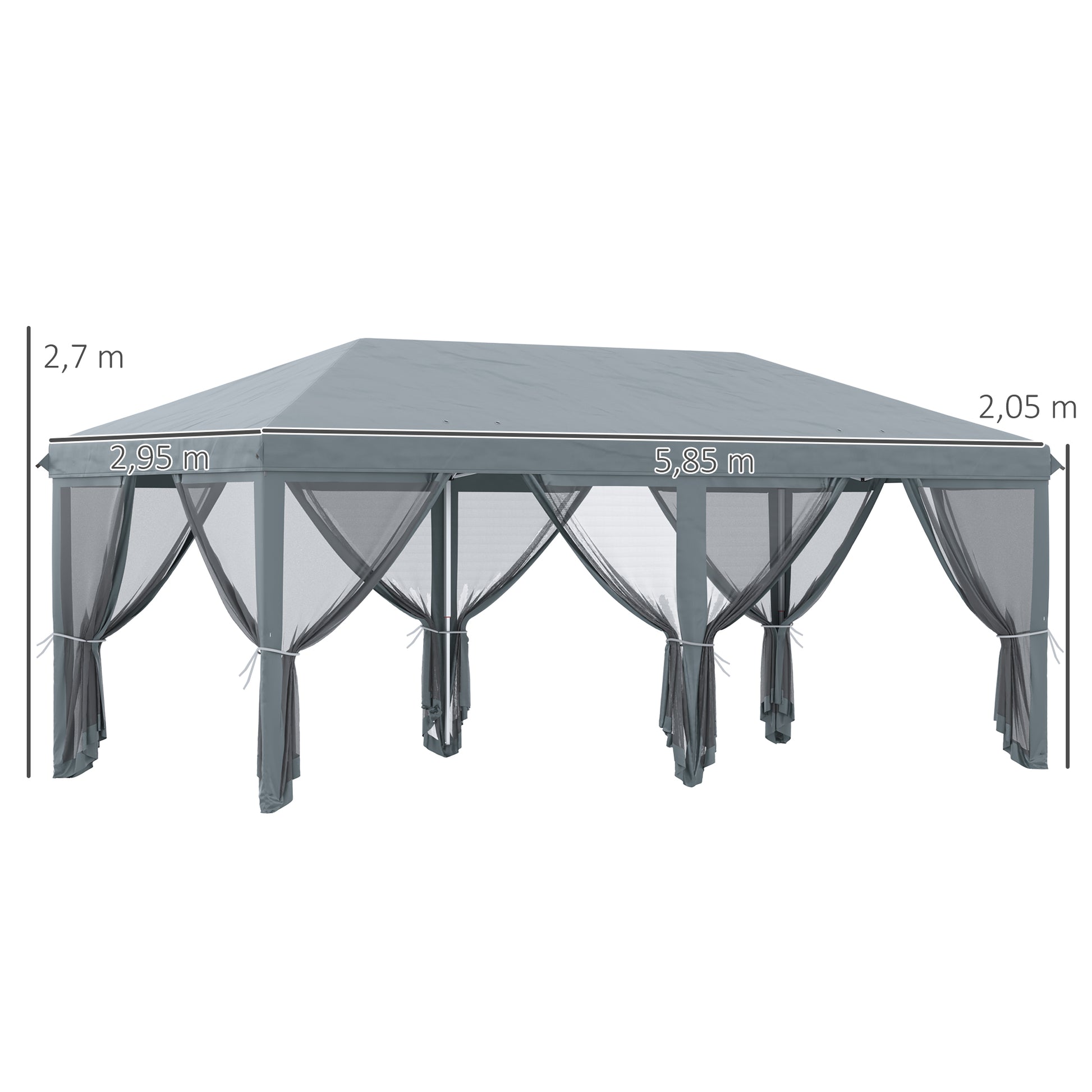 Outsunny Carpa Plegable Pop-Up Gazebo 6x3 m Cenador Plegable con 6 Paredes Laterales de Malla Anti-UV y Bolsa de Transporte para Camping Fiestas Gris