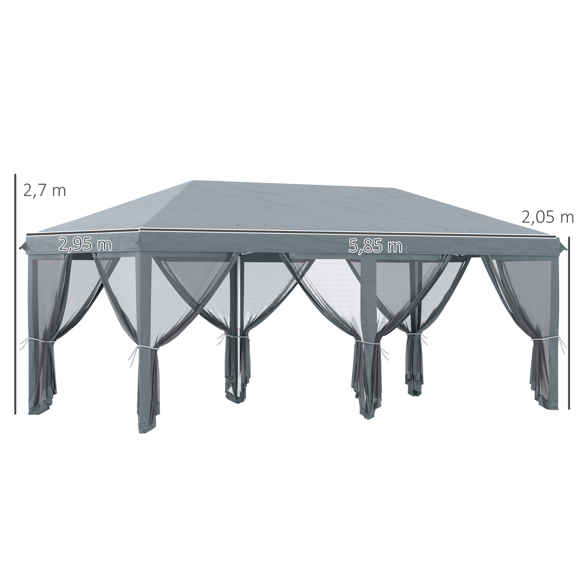 Outsunny Carpa Plegable Pop-Up Gazebo 6x3 m Cenador Plegable con 6 Paredes Laterales de Malla Anti-UV y Bolsa de Transporte para Camping Fiestas Gris