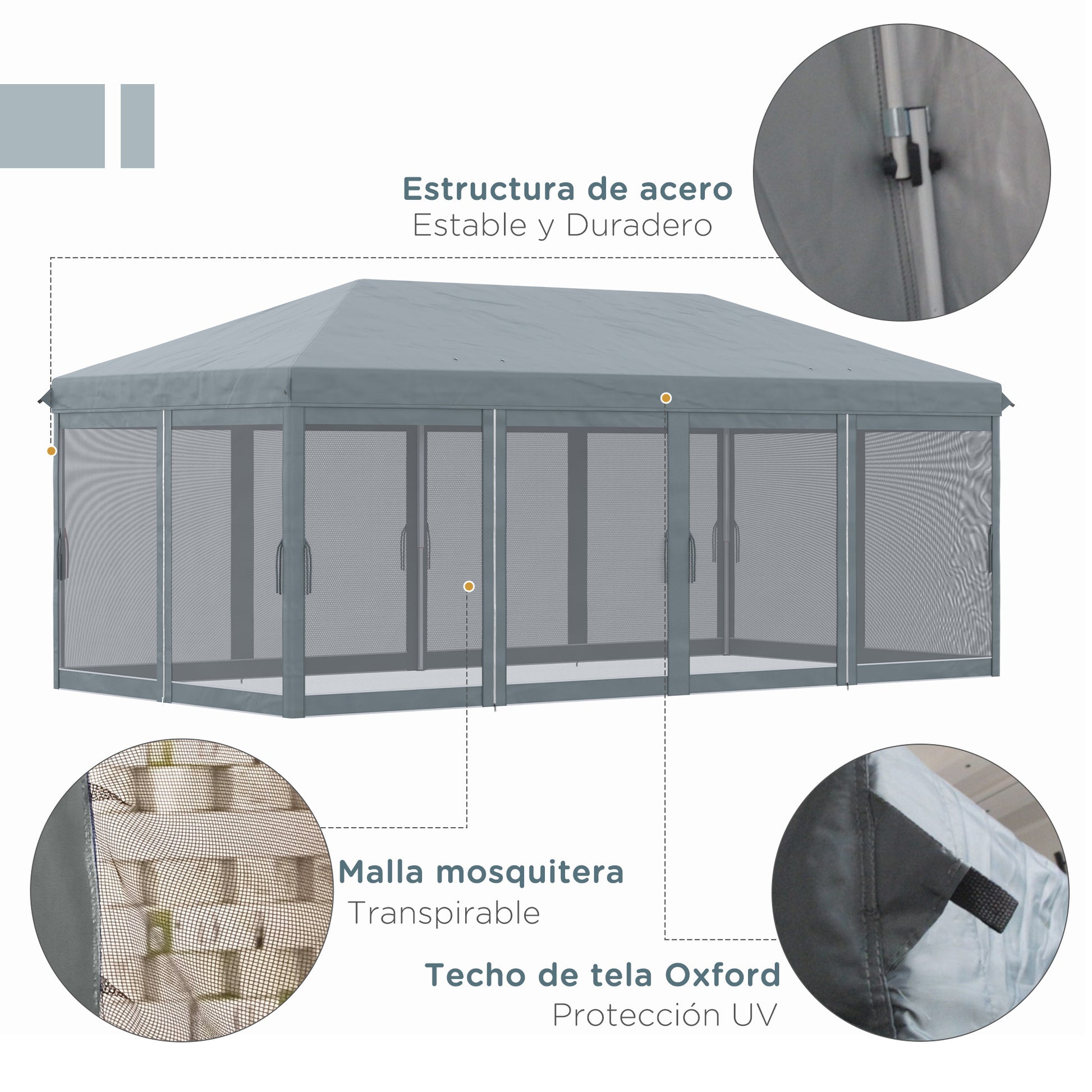 Outsunny Carpa Plegable Pop-Up Gazebo 6x3 m Cenador Plegable con 6 Paredes Laterales de Malla Anti-UV y Bolsa de Transporte para Camping Fiestas Gris