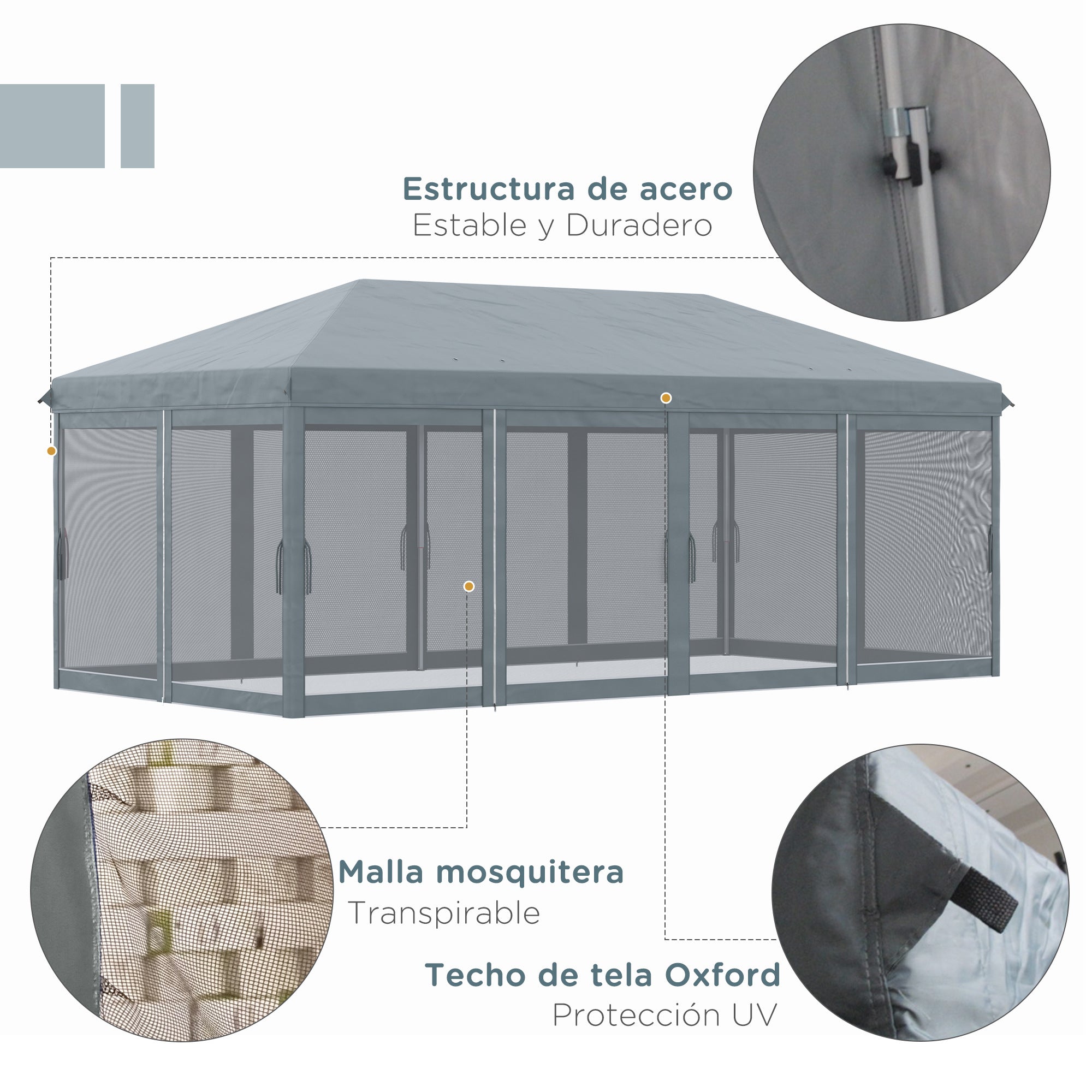 Outsunny Carpa Plegable Pop-Up Gazebo 6x3 m Cenador Plegable con 6 Paredes Laterales de Malla Anti-UV y Bolsa de Transporte para Camping Fiestas Gris