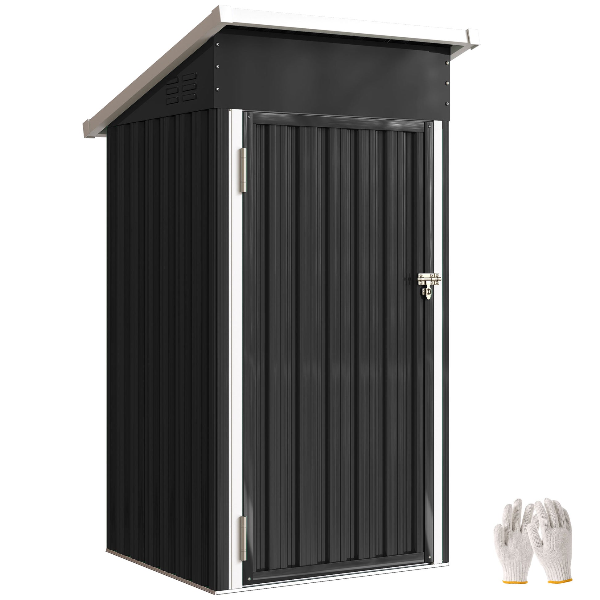 Outsunny Caseta de Jardín Exterior 0,74 m², 107,5x91x185 cm, Cobertizo de Jardín Exterior Metálico con Techo Inclinado, Puerta con Cerradura y Ventilaciones para Almacenamiento de Herramientas, Gris
