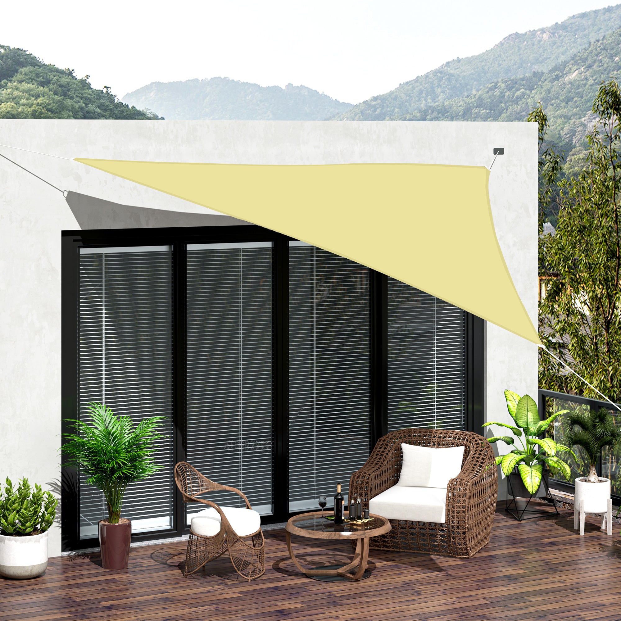 Outsunny Toldo de Vela 4x4x4 m Vela de Sombra Triangular Tela de Poliéster Anti-UV para Jardín Playa Camping Sombra Exterior Arena