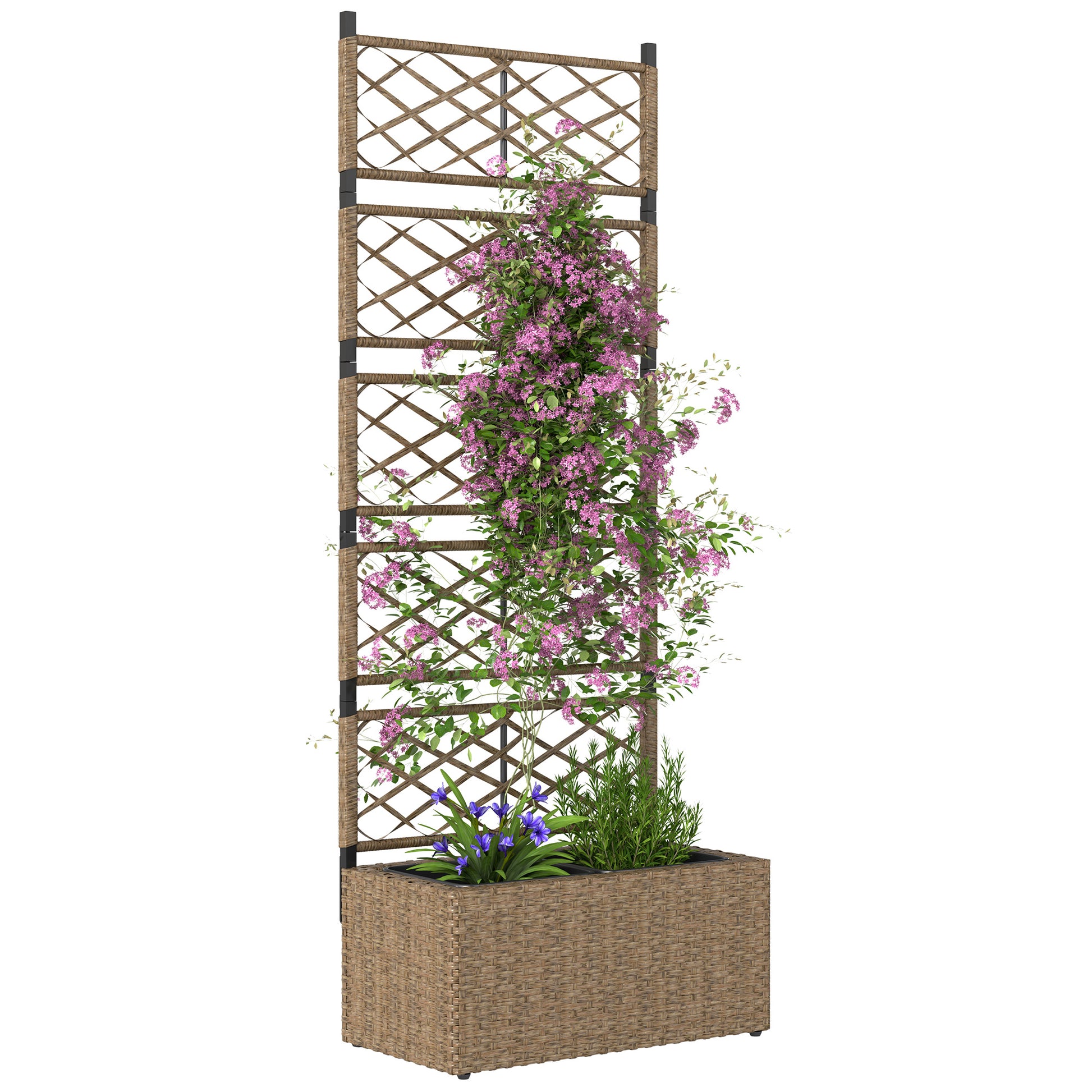 Outsunny Jardinera con Enrejado de Ratán Jardinera Exterior Grande con Enrejado 2 Macetas Extraíbles para Plantas Trepadoras para Jardín Patio Terraza 57x30x150 cm Natural